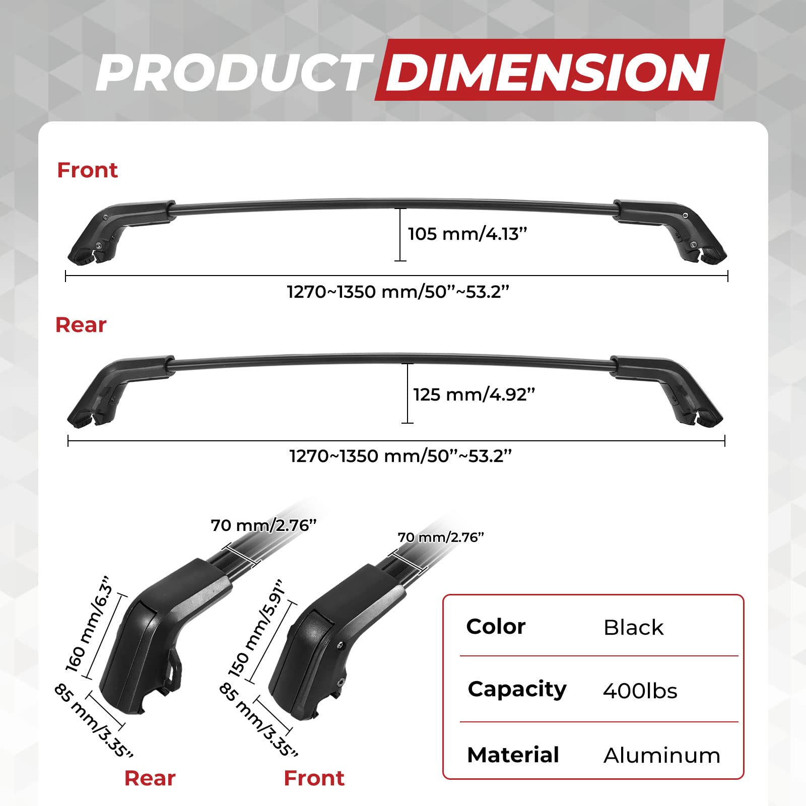 ALAVENTE Adjustable Roof Rack Crossbar for 2021-2024 Chevy Tahoe, Suburban, GMC Yukon/Yukon XL, Cadillac Escalade/ESV - 400lbs Capacity Cargo Carrier with Side Rails - Perfect for Road Trips, Camping Gear & Outdoor Adventures