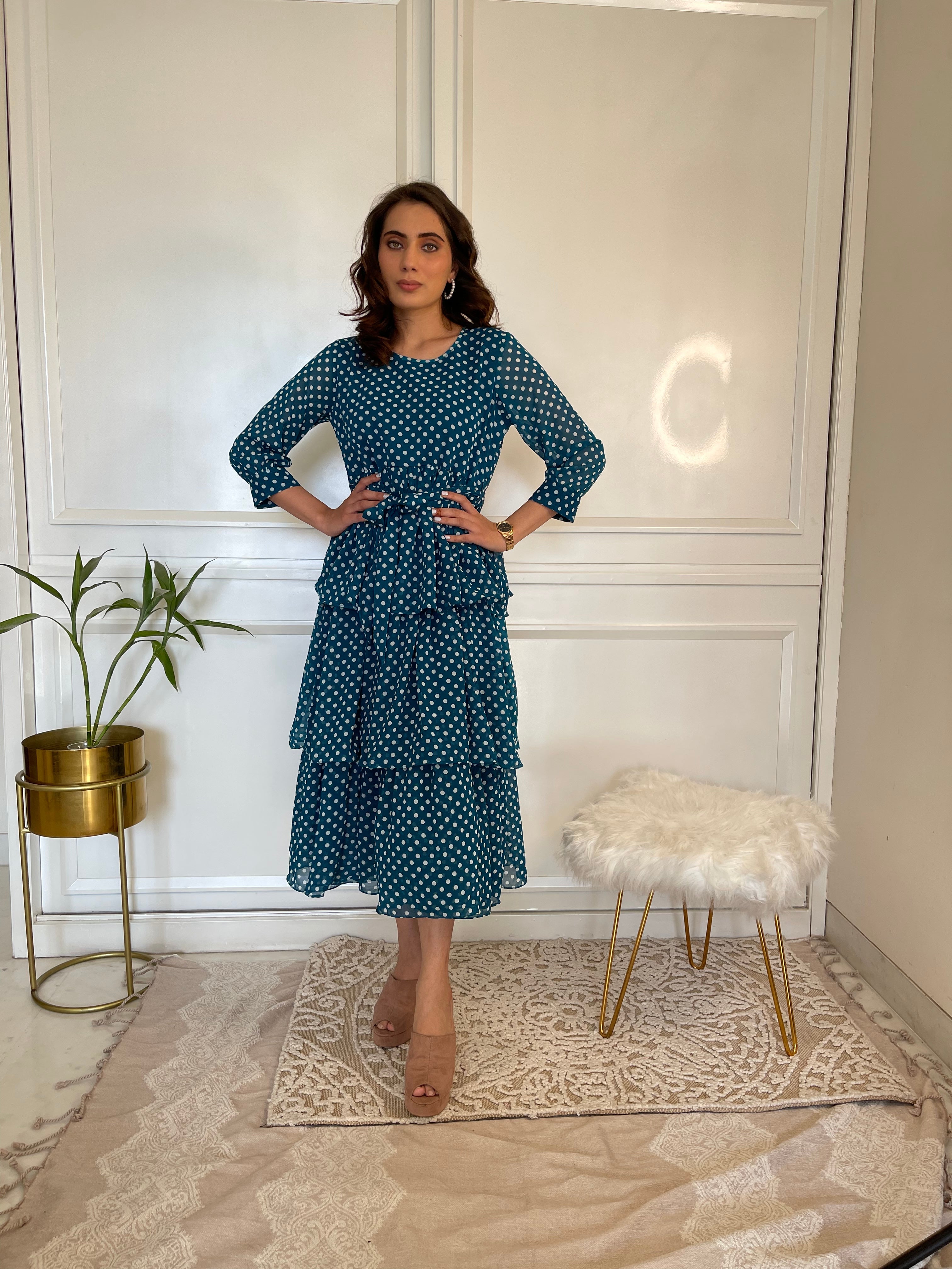 Stylish Green Polka Dot Ruffle Flared Maxi Dress for Women - Perfect for Summer Vacations, Beach Parties & Boho Weddings