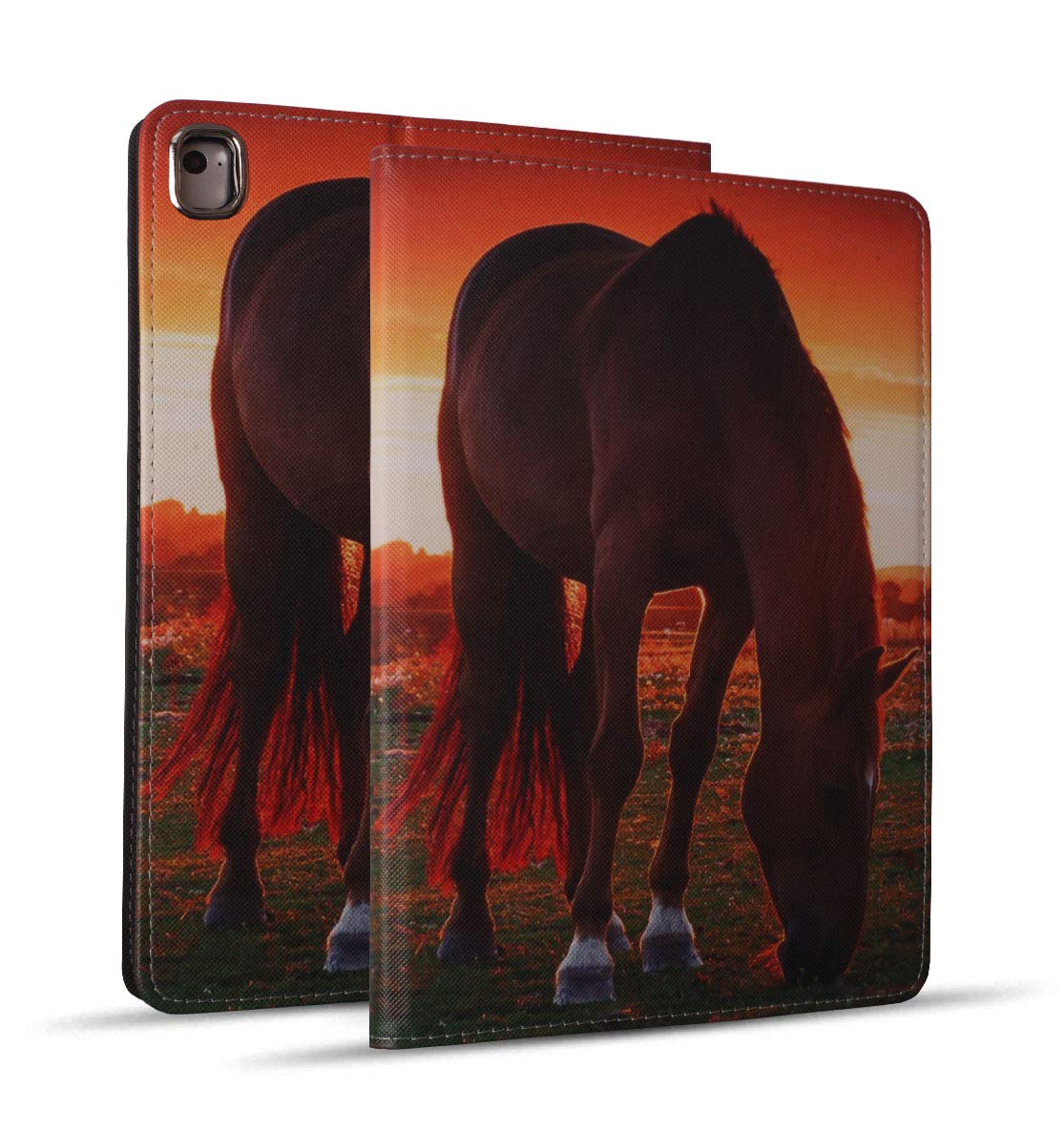 Premium iPad Case for iPad 9.7 (2018/2017), iPad Air 2, iPad Air & Pro 9.7 - Soft Rubber Back Cover with Protective Leather & Adjustable Stand | Auto Wake/Sleep Smart Case for iPad 6th/5th Gen - Sunset Horse Design | Perfect for Work, Travel & Home Use