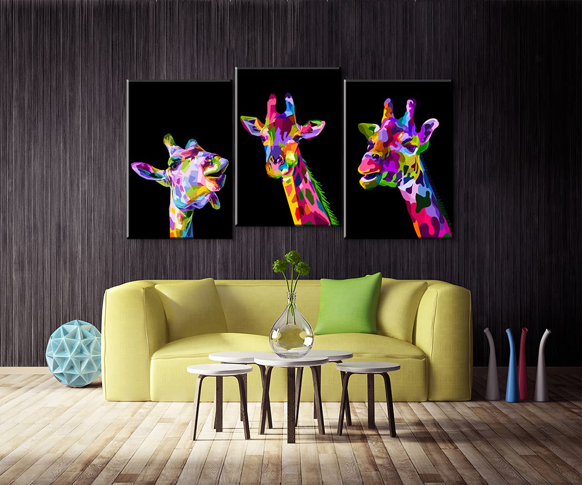 3-Piece Pop Art Giraffe Canvas Wall Decor Set - Modern Animal Wall Art for Living Room & Bedroom - Ready to Hang (12x16 Inches) - Perfect for Home, Office, or Nursery Decor