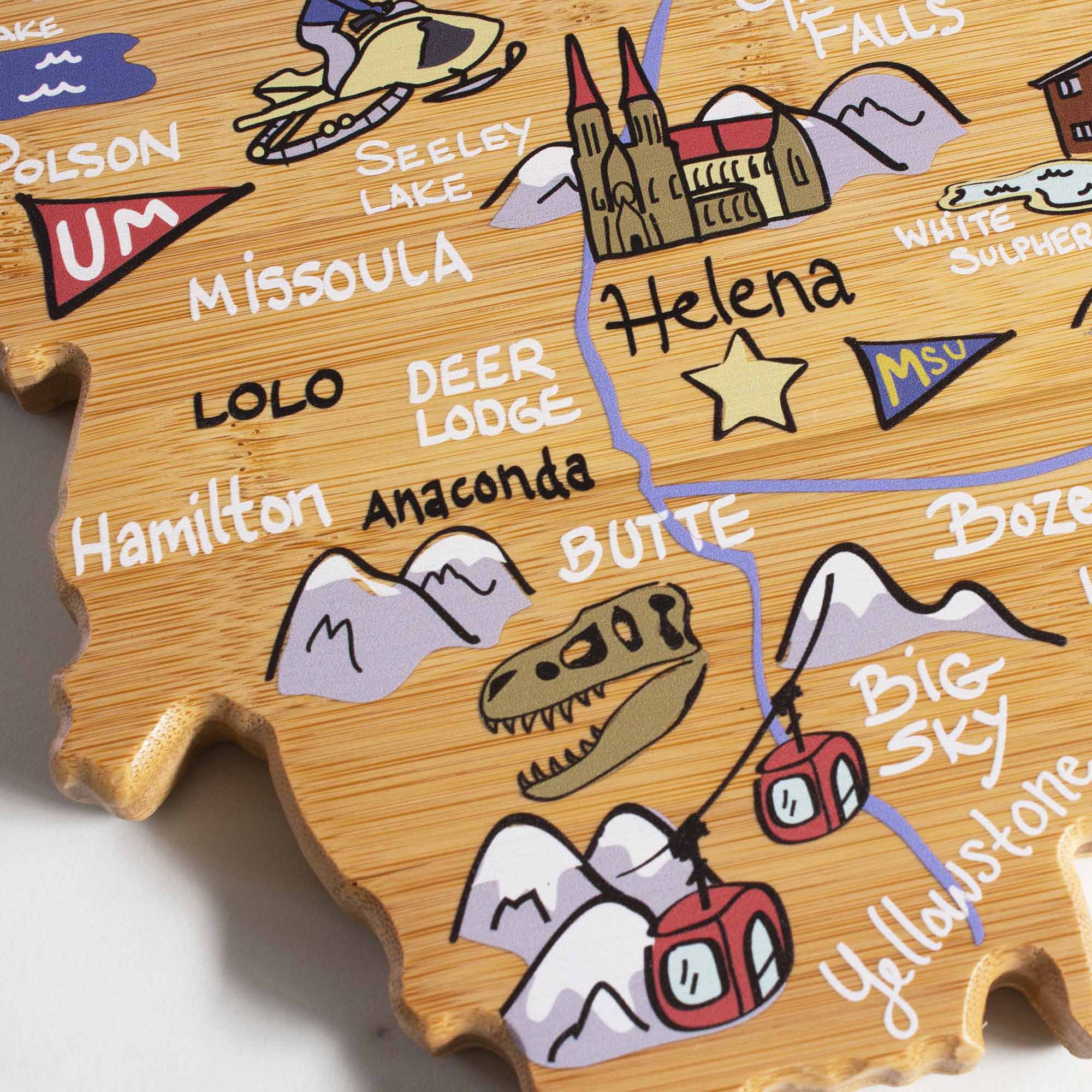 Premium Montana Wood Cutting Board with Fish Kiss™ Artwork - Durable Kitchen Essential for Chopping, Serving & Decor