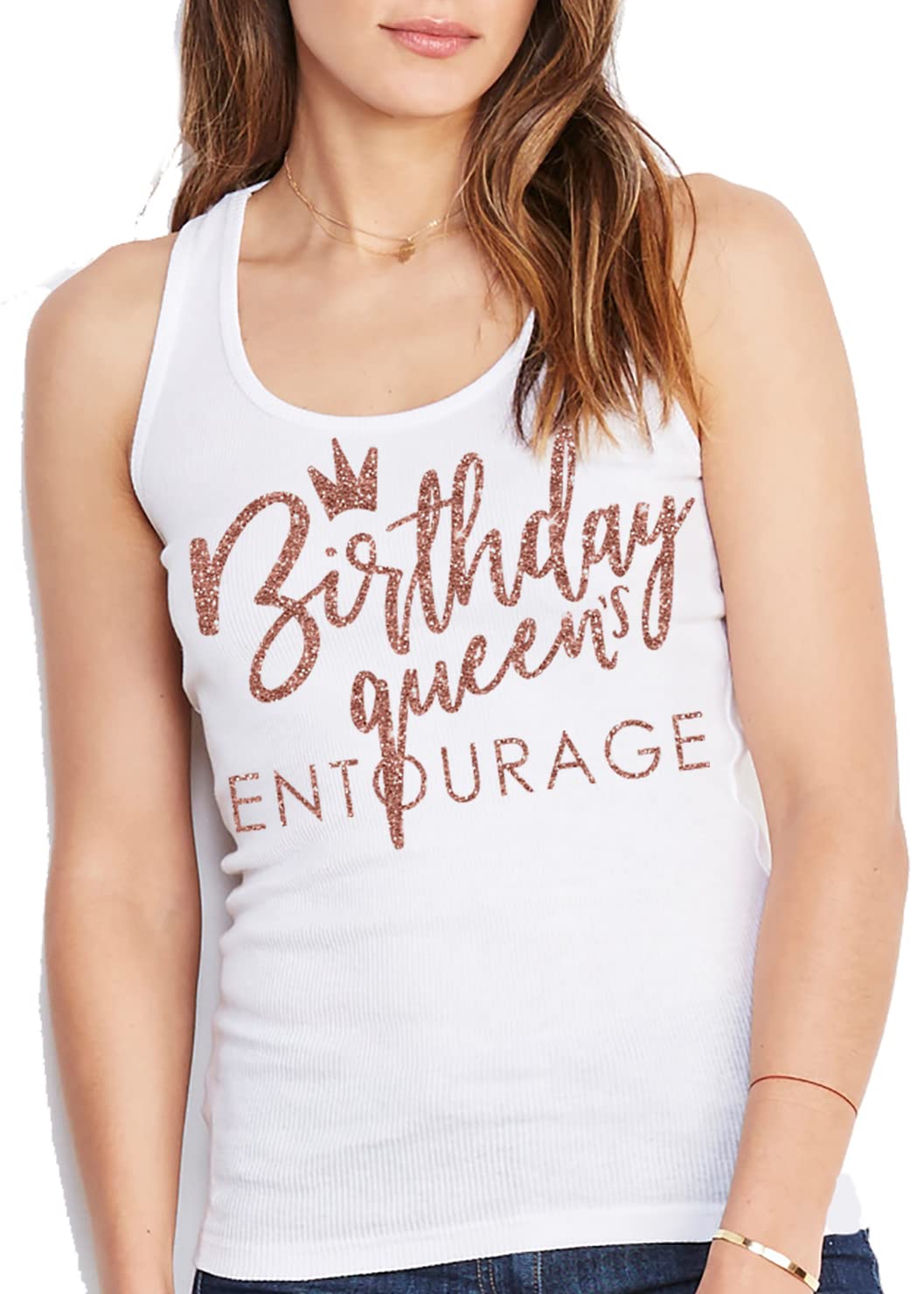 Women's Birthday Tank Tops with Crystal Rhinestones - Birthday Queen & Squad Shirts for Women - Perfect for Birthday Parties, Girls Night Out & Celebrations