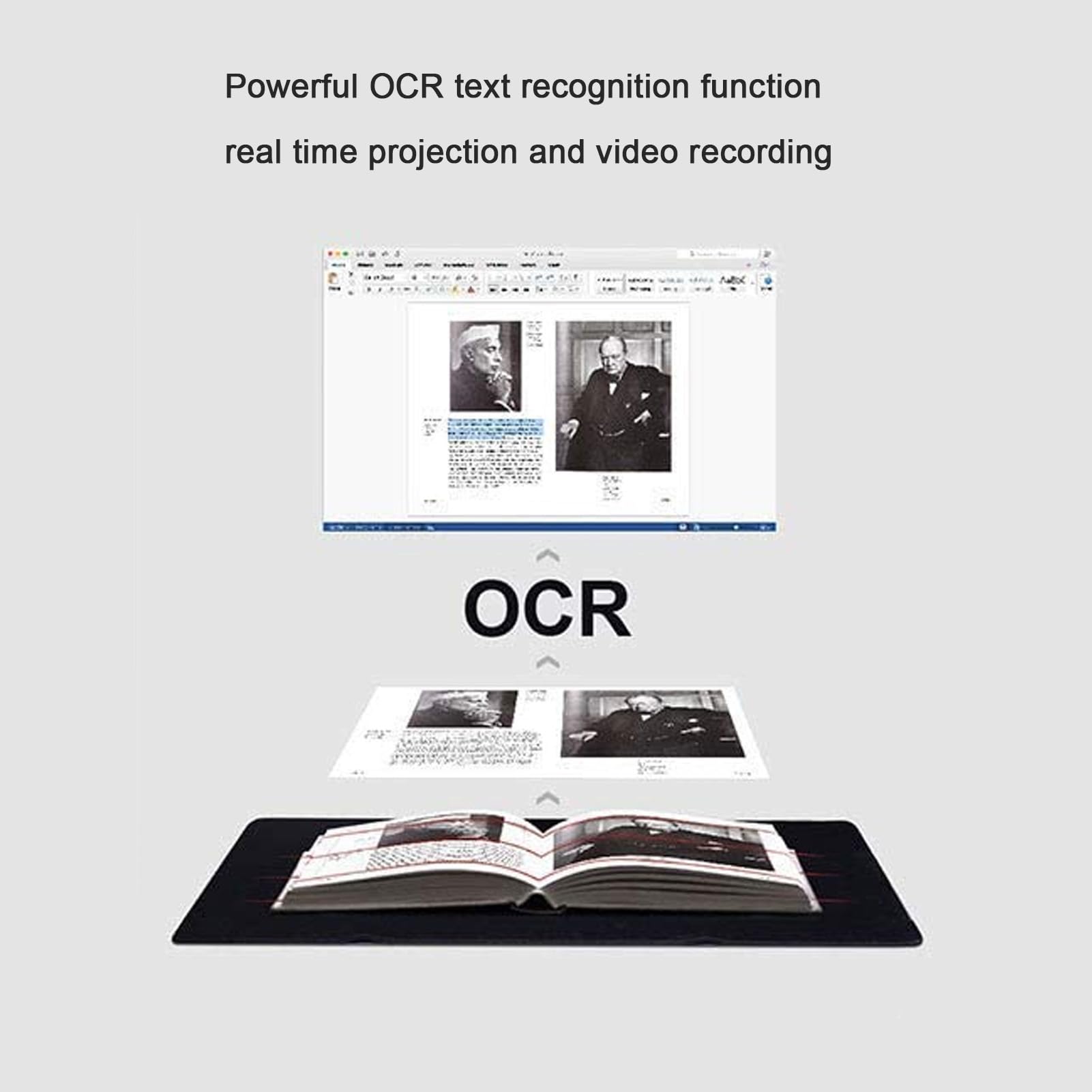 Professional A4 Book & Document Scanner - 5MP High Definition Auto-Focus USB Camera with OCR Technology | Portable for Office, Library & Home Use