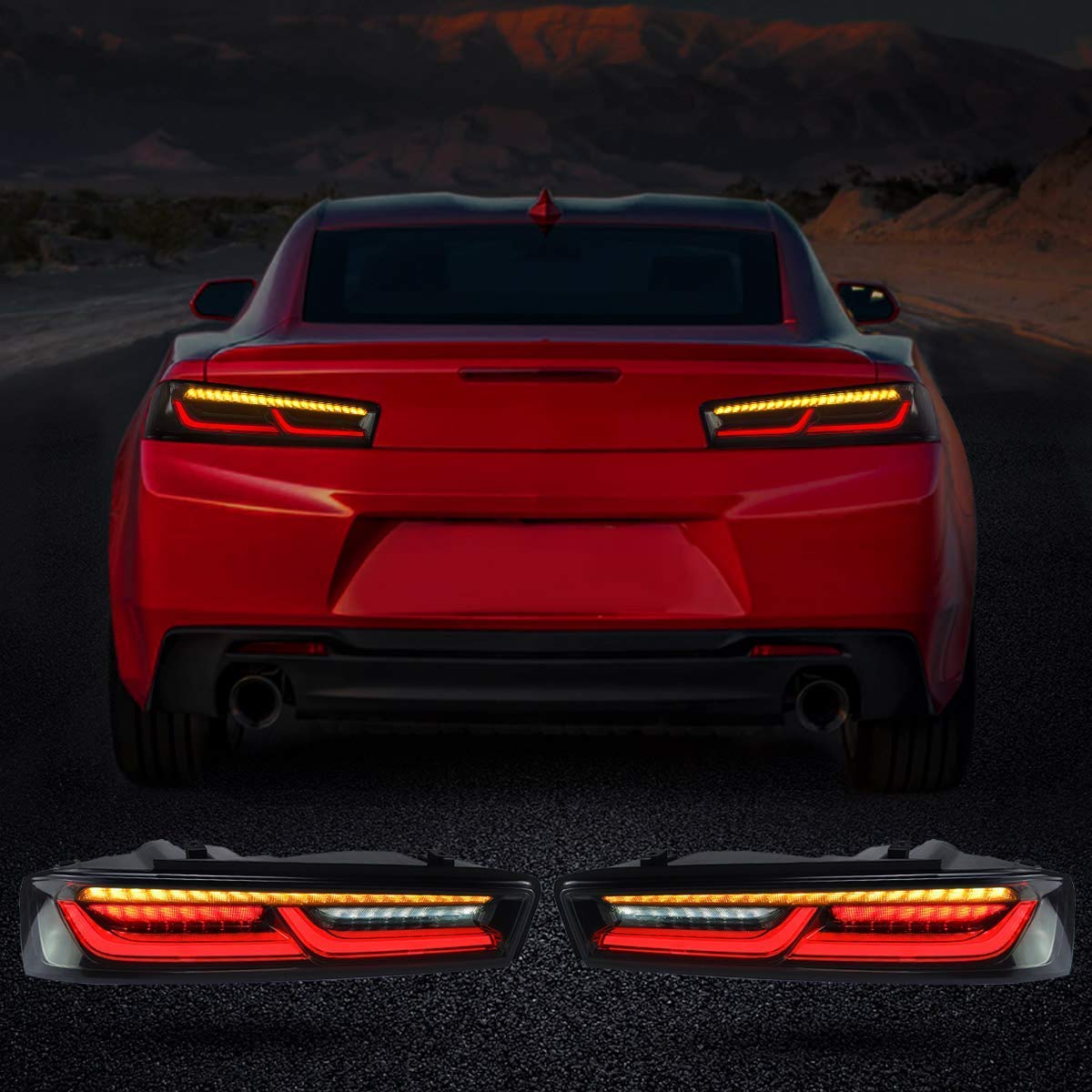 2016-2018 Camaro Coupe 6th Gen Full LED Tail Lights with Sequential Turn Signals & DRLs - Smoked Lens Rear Lamp Assembly | Upgrade for Night Driving & Enhanced Visibility