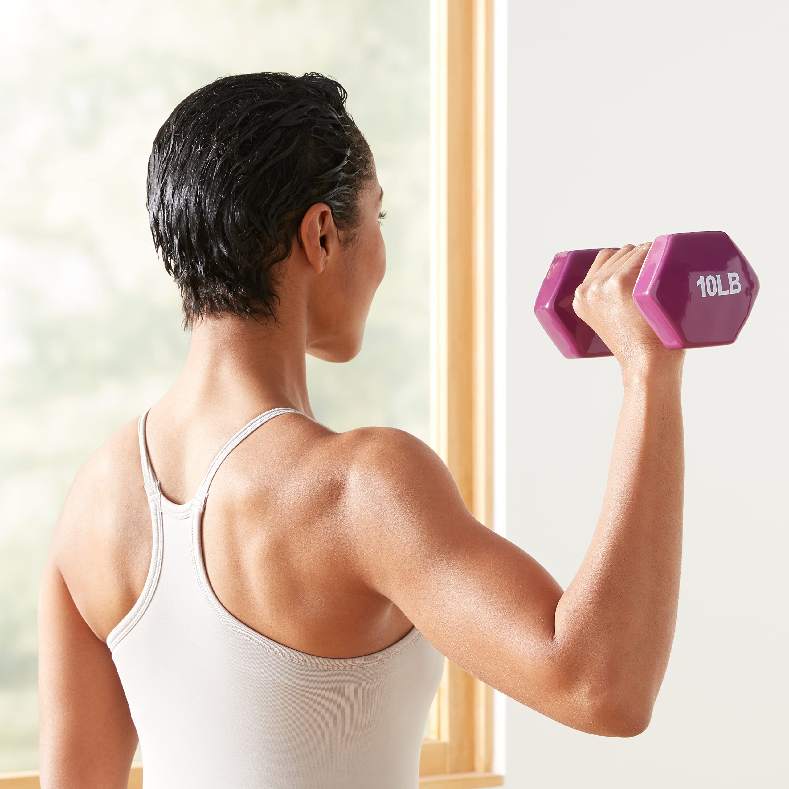 Amazon Basics Vinyl Coated Dumbbell Hand Weights - 5-50 lbs Set for Home Gym, Strength Training & Fitness Workouts | Non-Slip Grip, Durable Design for Men & Women