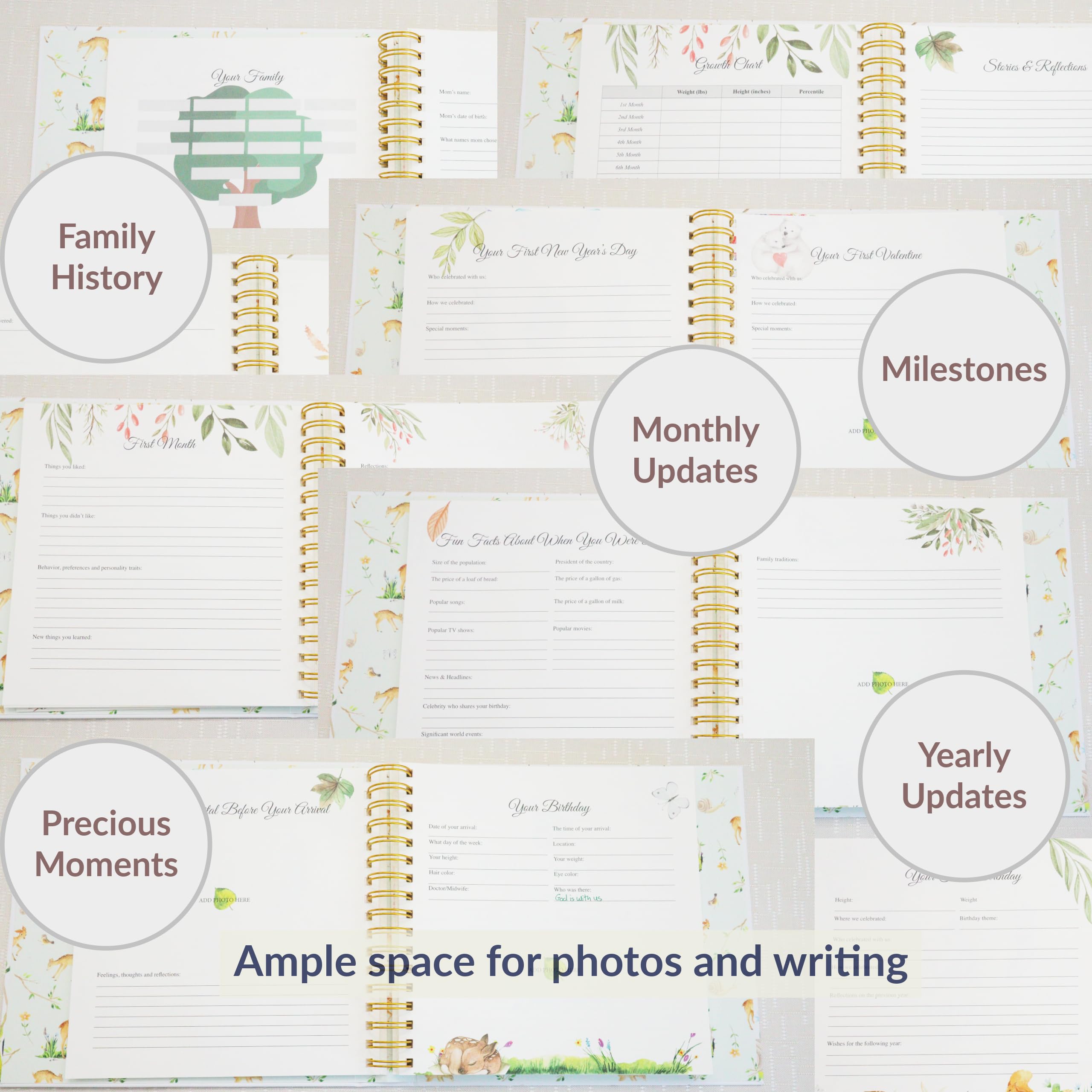 SNUGGLY CUB Baby Memory Book for Boys & Girls - First 5 Years Baby Scrapbook Album with Milestone Tracker - Gender Neutral Modern Baby Keepsake Journal - Perfect for Baby Showers, 1st Birthday Gifts & Family Memory Preservation