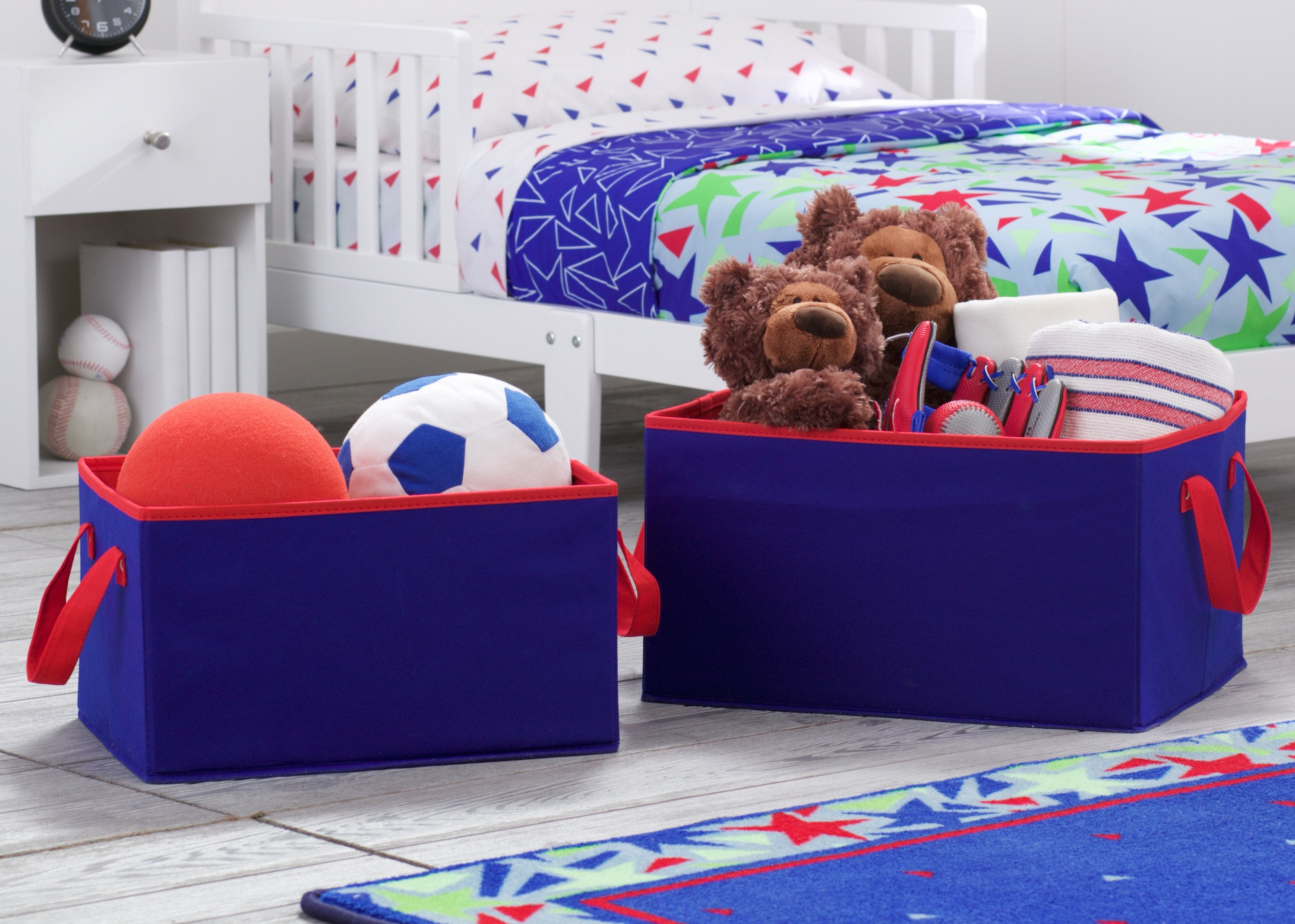 2-Piece Foldable Storage Bin Basket Box Set - Navy & Red - Perfect for Closet, Bathroom, and Office Organization