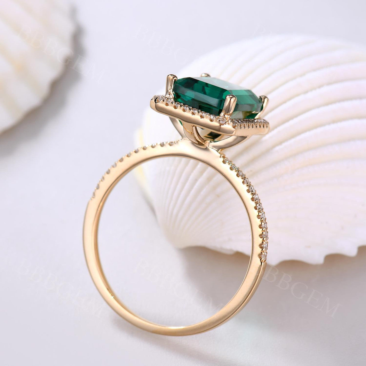 4CT Emerald Cut Emerald Engagement Ring in Rose Gold with Halo Diamonds - Perfect for Wedding, Proposal & Anniversary Gifts
