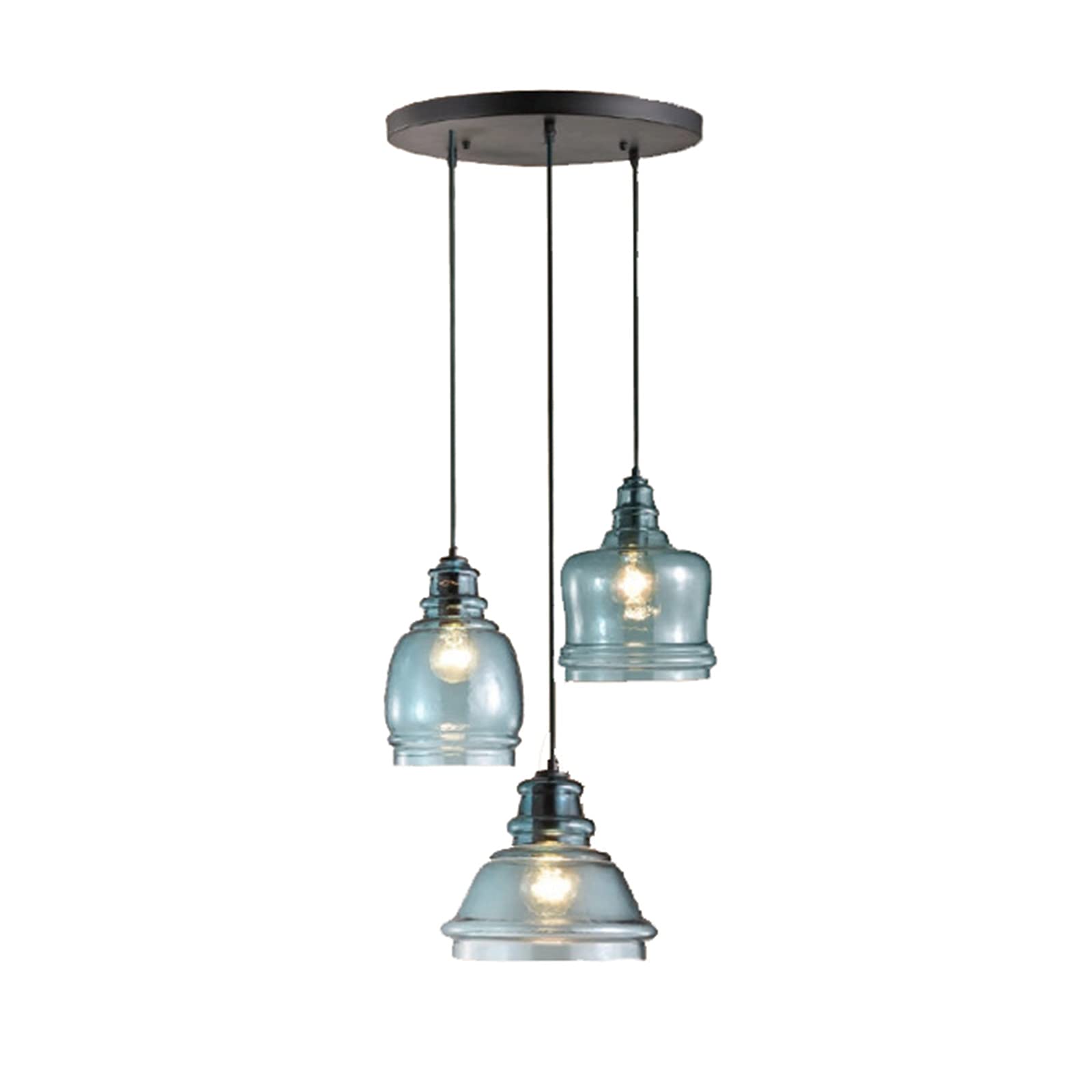 3-Light Water Pattern Blue Glass Pendant Light Fixtures - Modern Kitchen Island Hanging Chandelier, Round Ceiling Lamp for Dining Room, Bar & Breakfast Nook Lighting