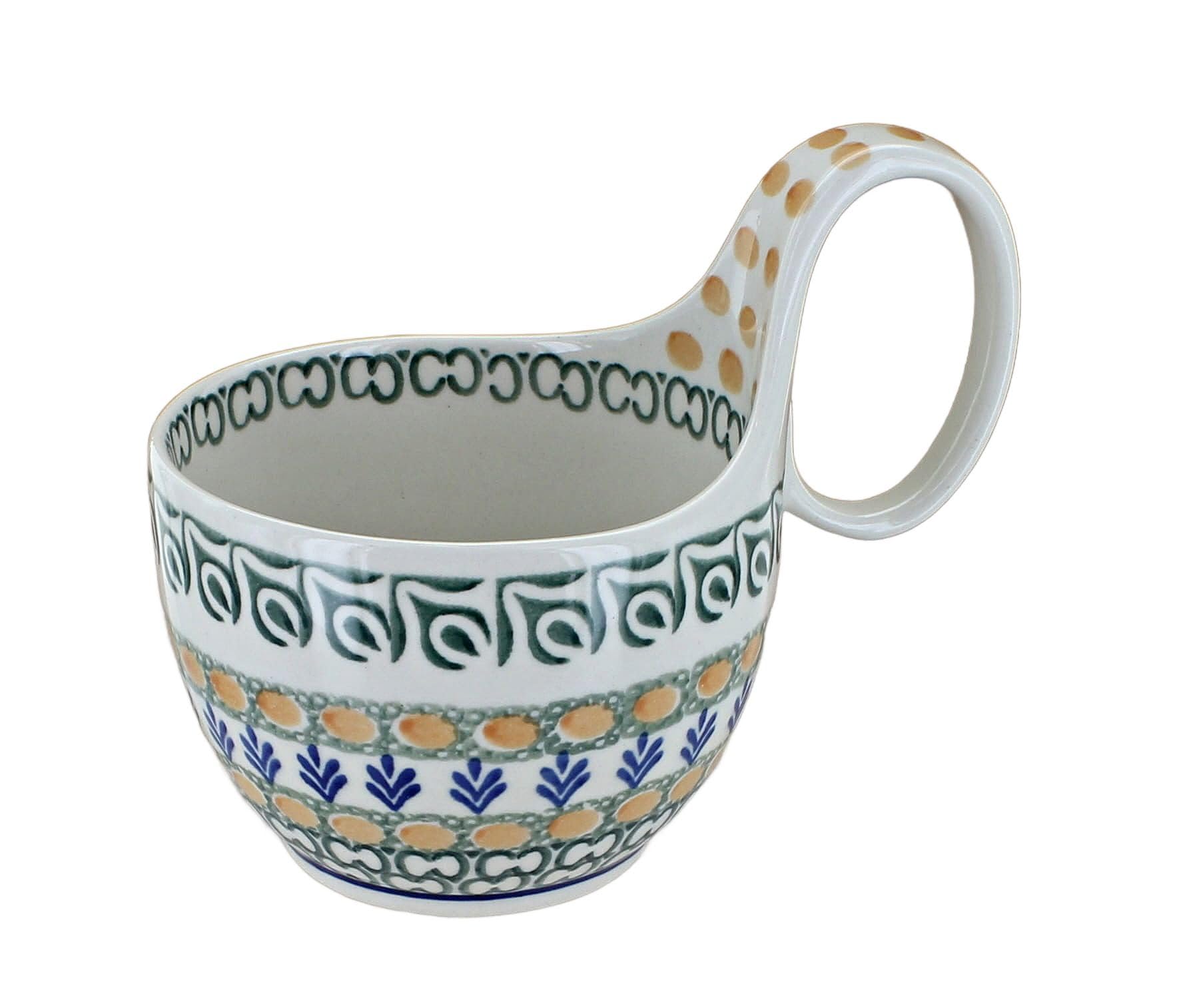 Handmade Blue Rose Polish Pottery Mug - Ceramic Soup Bowl & Herb Garden Planter - Perfect for Tea, Coffee, Soups & Indoor Plant Decor
