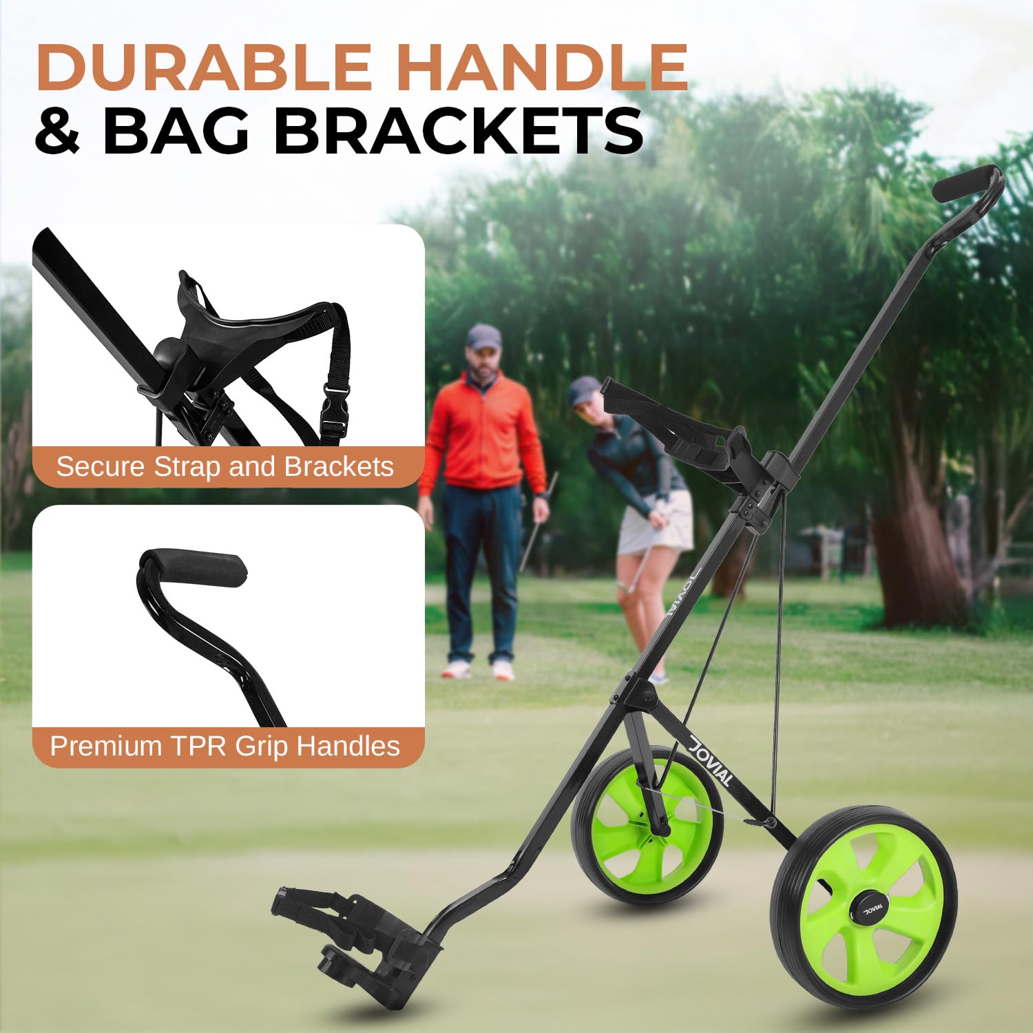 2 Wheel Golf Push Pull Cart - Lightweight Foldable Collapsible Golf Caddy Accessories with Adjustable Handle & Aluminum Frame | Golf Bag Storage & Deluxe Scorecard Holder | Compact Travel Design for Men & Women | Perfect for Course, Driving Range & Outdoor Practice
