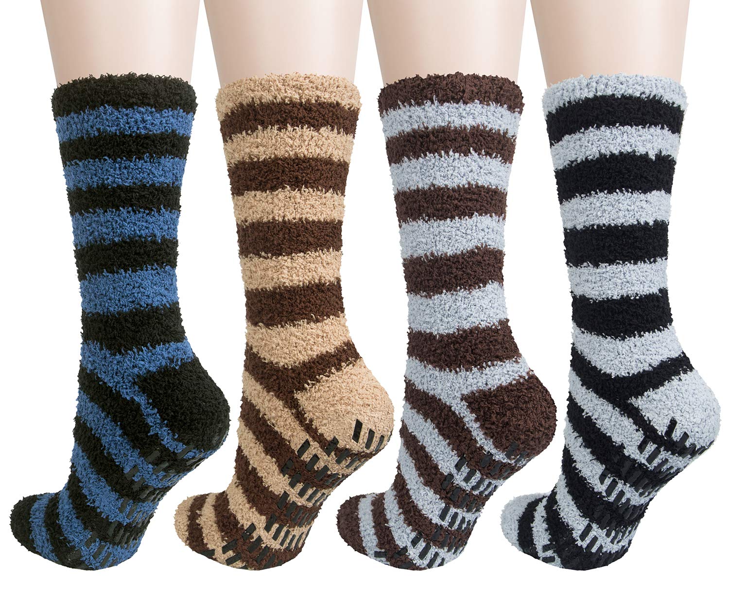 Men's Fuzzy Socks - Soft Fluffy Warm Winter Striped Slipper Socks for Indoor & Outdoor Use - Cozy Homewear & Lounge Socks for Relaxing, Sleeping & Cold Weather Comfort