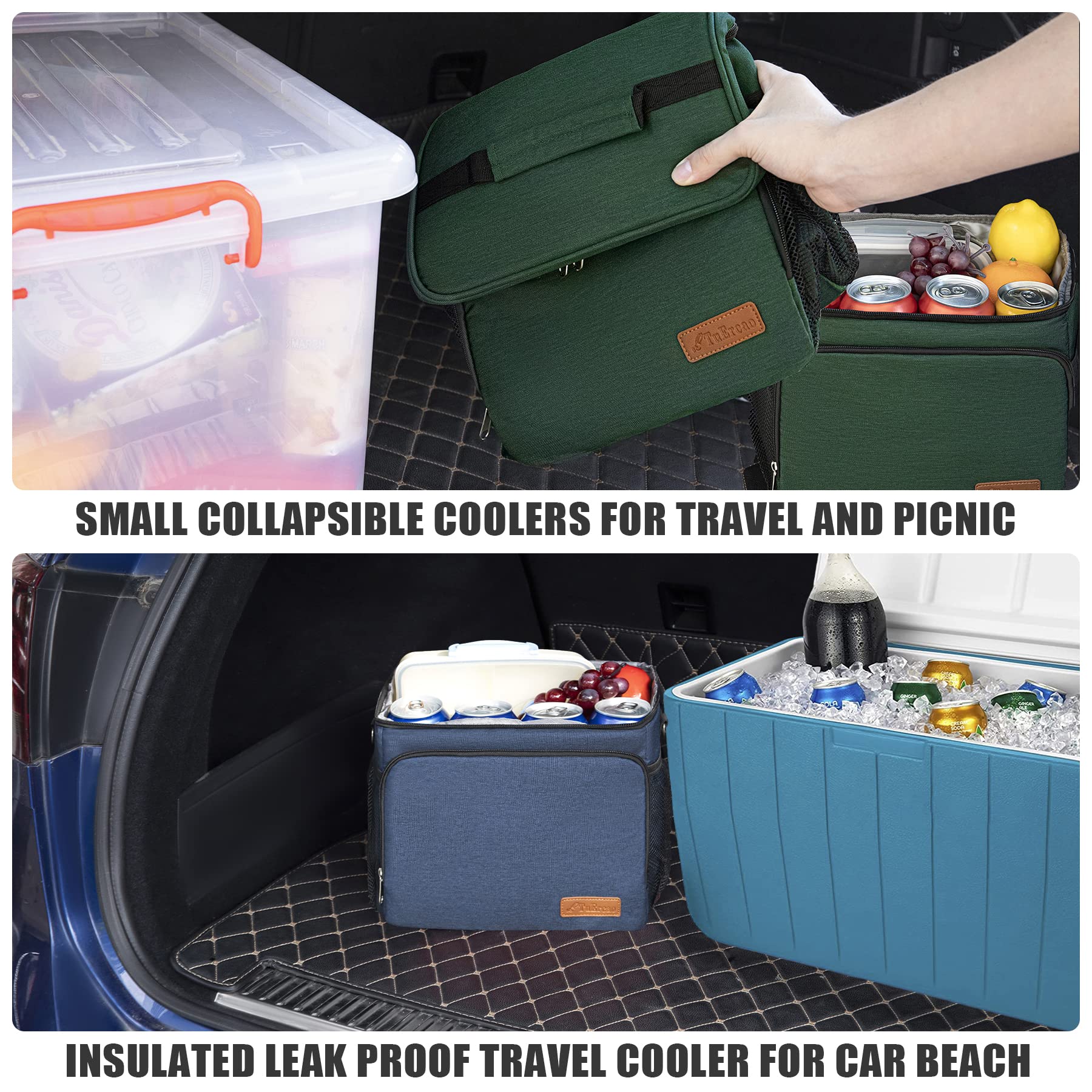 TuErcao 24 Can Leakproof Collapsible Soft Cooler Bag – Portable Small Ice Chest for Beach, Camping, Travel & Car – 15qt Lunch Box Cooler for Men at Work, Picnics & Outdoor Activities