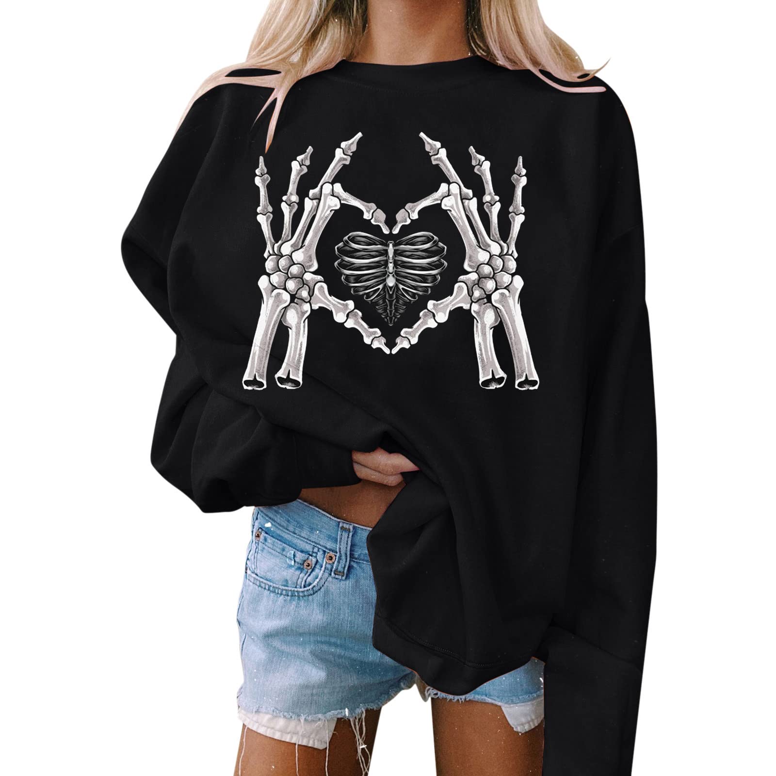 BEUU Women's Skeleton Sweatshirt - Halloween Pullover for Casual Wear