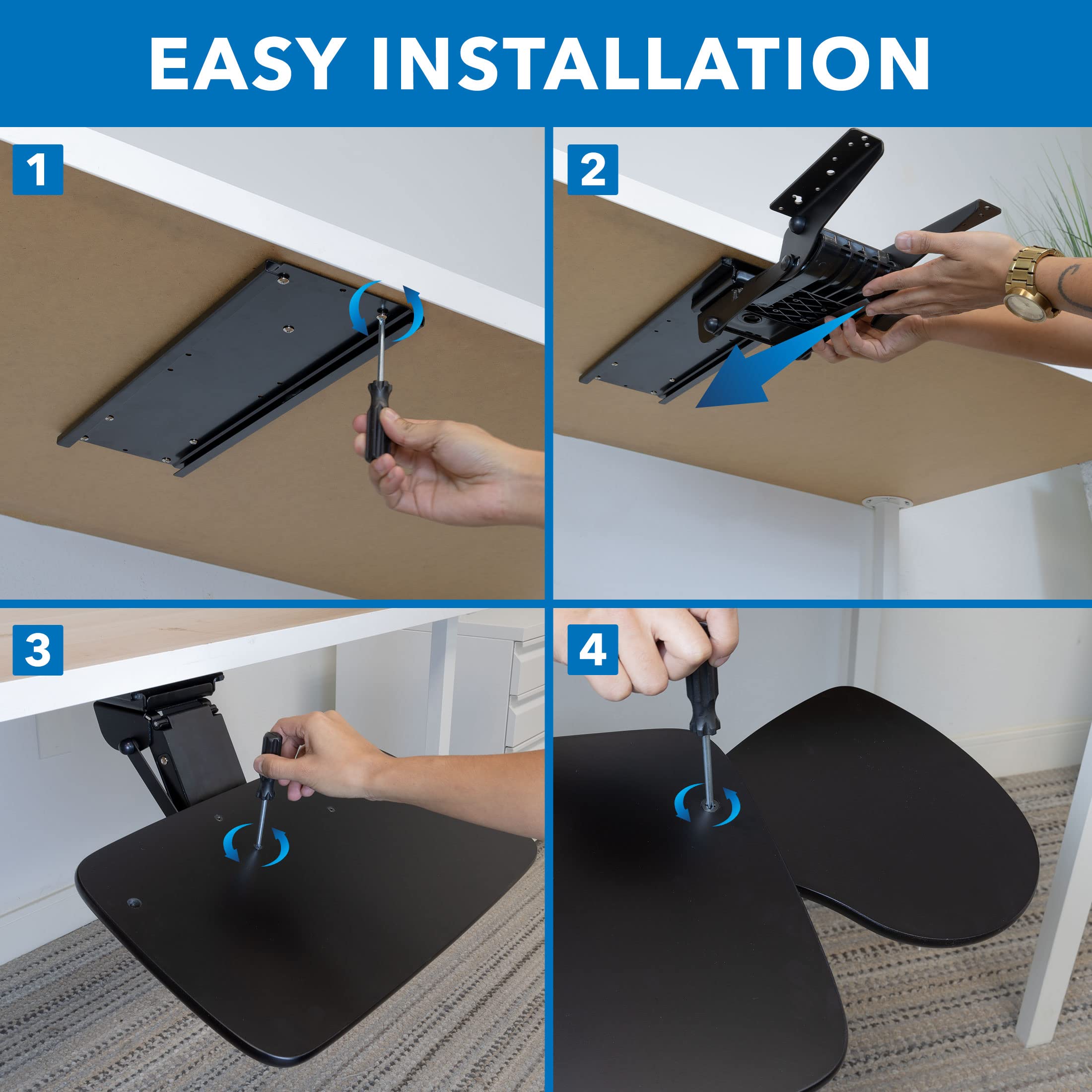 Mount-It! Adjustable Under Desk Keyboard Tray with Ergonomic Wrist Rest - 17.25