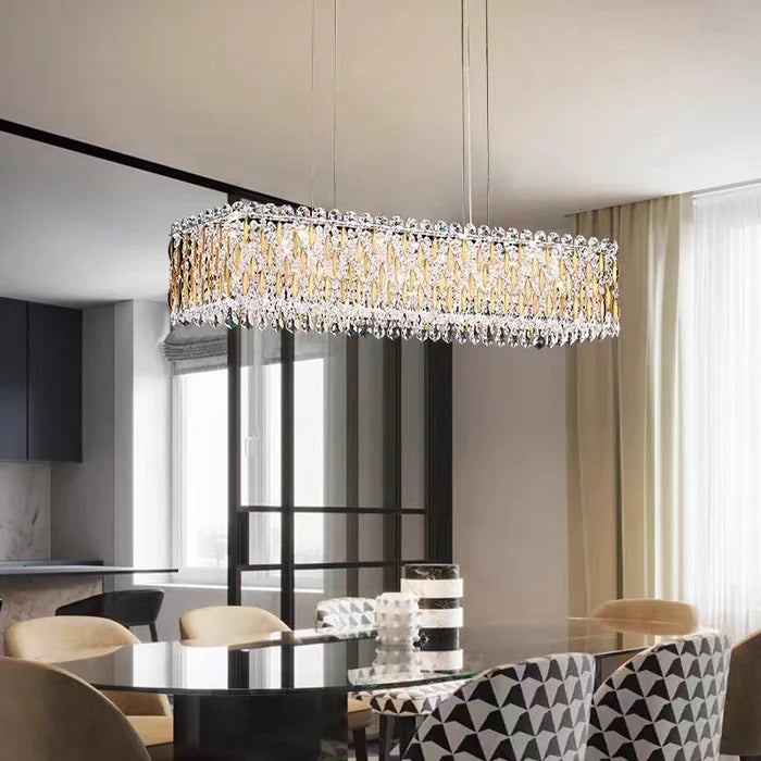 Extra Large Luxury Rectangle Crystal Pendant Chandelier - Modern Elegant Ceiling Light Fixture for Living Room, Dining Room & Kitchen Island | Perfect for Home Decor, Wedding Venues & Restaurant Lighting