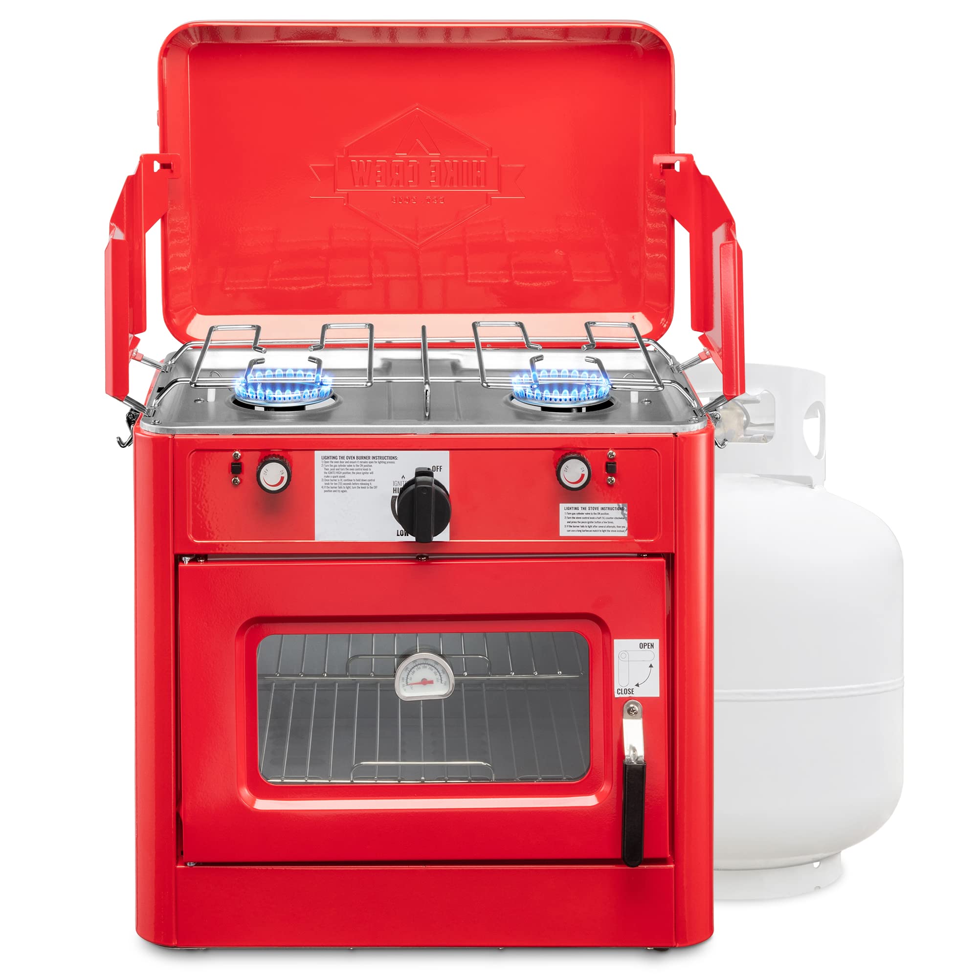 Hike Crew Portable 2-Burner Propane Camping Stove with Oven - CSA Approved Outdoor Cooking Equipment w/ Auto Ignition & Safety Shutoff | Includes Carry Bag, Hose & Regulator | Perfect for Backpacking, RV Trips & Family Camping Adventures