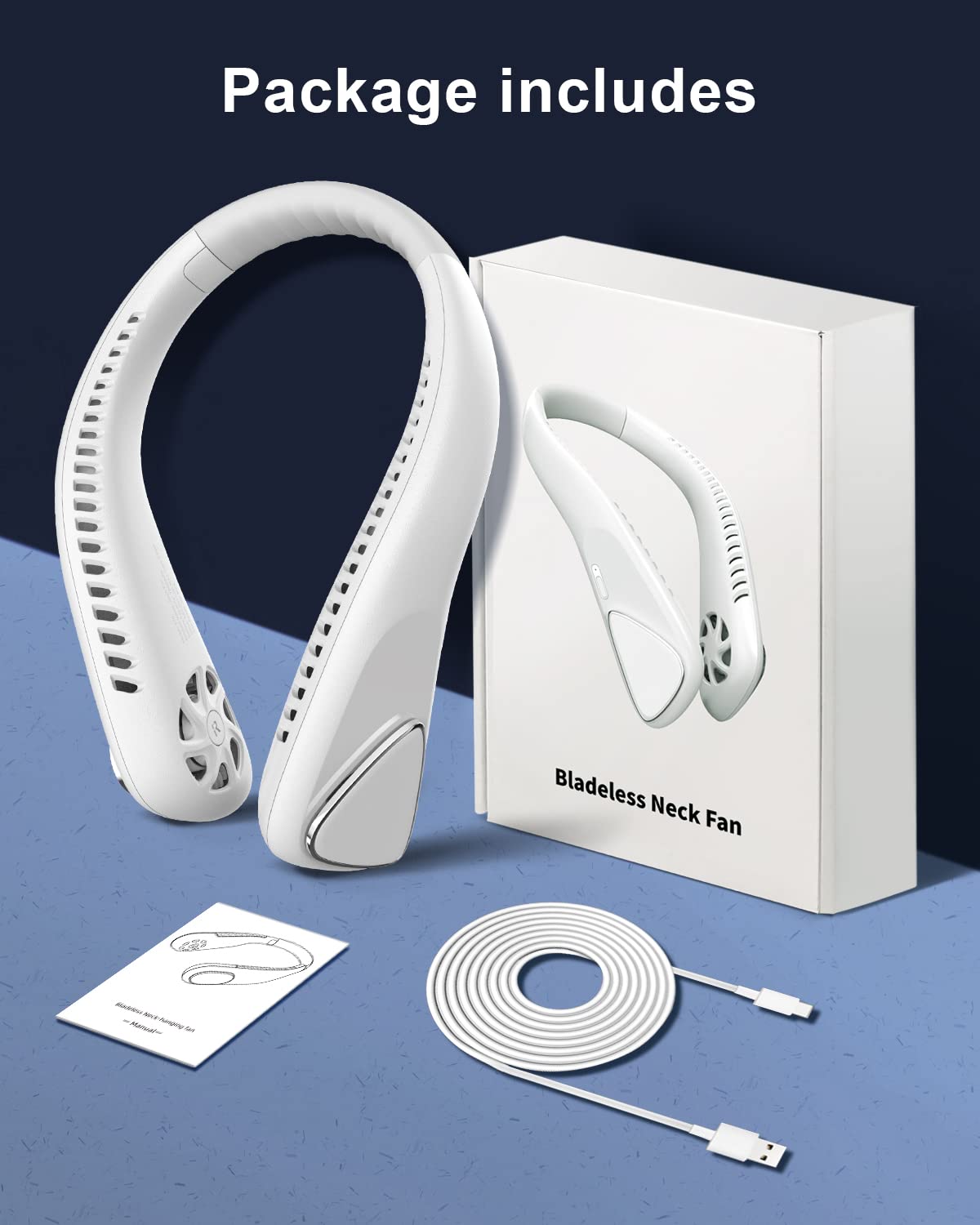 Jialexin Bladeless Personal Neck Fan - 6000mAh USB Rechargeable Hands-Free Cooling Fan with 3 Speed Settings, Lightweight Headphone Design for Men & Women - Perfect for Sports, Outdoor Activities, Office & Travel (White)