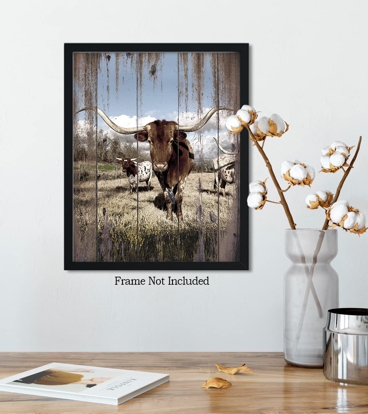 Govivo Longhorn Wall Art Print - Rustic Farmhouse Decor for Living Room, Western Cowboy & Ranch Style Home Decor - 11x14 Unframed Canvas Poster - Perfect for Cabin, Lodge, or Southwestern Themed Spaces