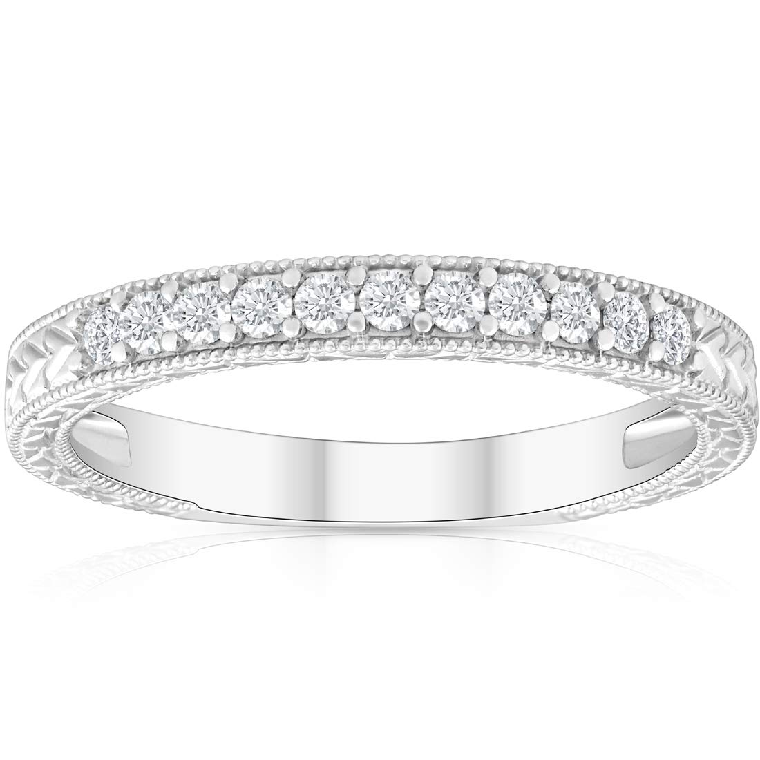 1/4 Carat Vintage Diamond Hand-Engraved Wedding Anniversary Ring - 14K White Gold - Perfect for Milestone Celebrations & Romantic Gifts