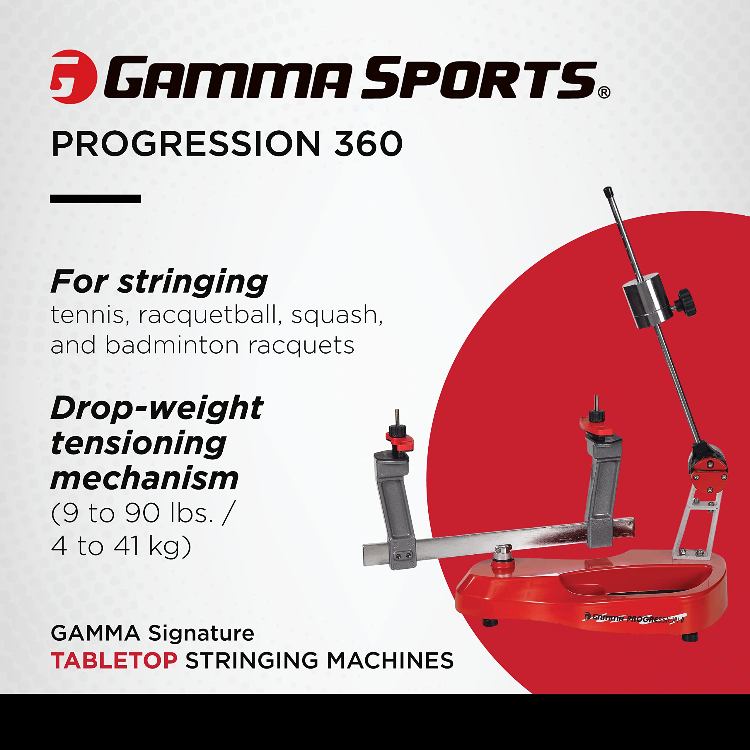 Gamma Progression 200 Drop Weight Stringing Machine - 360° Rotating Tabletop Tennis Racquet Stringer for Tennis, Badminton, Squash & Racquetball | Includes Stringing Tools | Perfect for Home Use & Professional Racket Maintenance