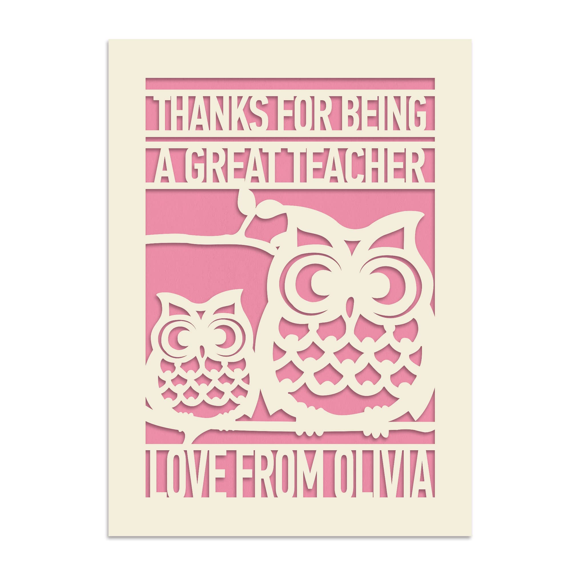 Personalized Teacher Thank You Card - Custom Appreciation Gift for Teachers, Nursery Assistants, Tutors, Professors & Mentors - Laser Cut Paper Card for Graduation, Retirement & Special Occasions - Includes Envelope - Perfect for Teacher Appreciation Week, End of Year Gifts & Thank You Notes