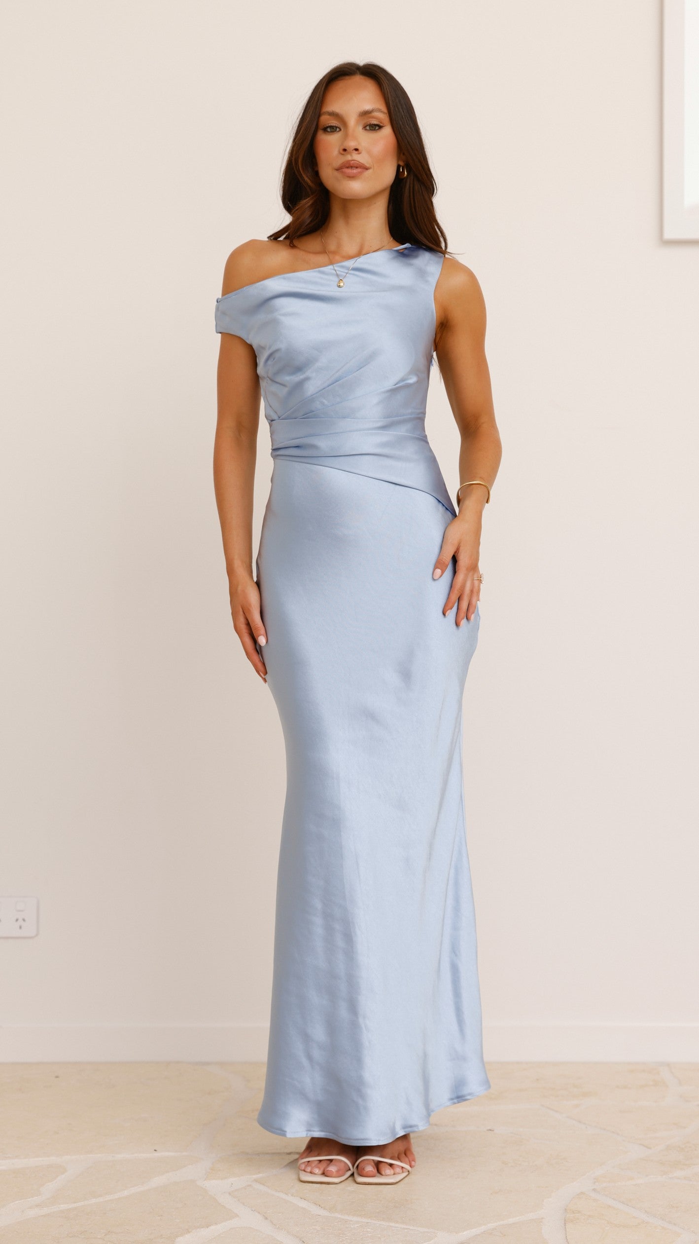 Auria Off Shoulder Maxi Dress for Women - Flowy Long Summer Dress in Blue | Perfect for Beach Vacations, Weddings & Date Nights