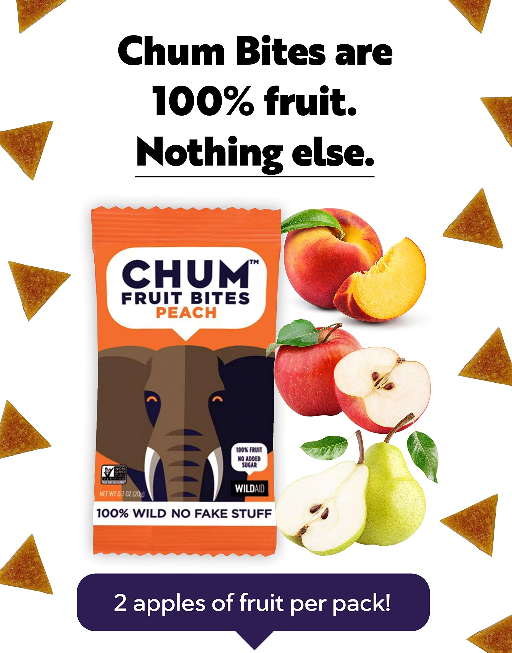 Chum Fruit Snacks 100% Real Fruit Snacks for Kids & Adults - Peach Flavor (48 Pack) | No Added Sugar, All-Natural Healthy Snack | Nut Free, Gluten Free, Vegan, Kosher, Paleo, Non-GMO Certified | Perfect for School Lunches, Office Snacks & On-the-Go Energy Boost
