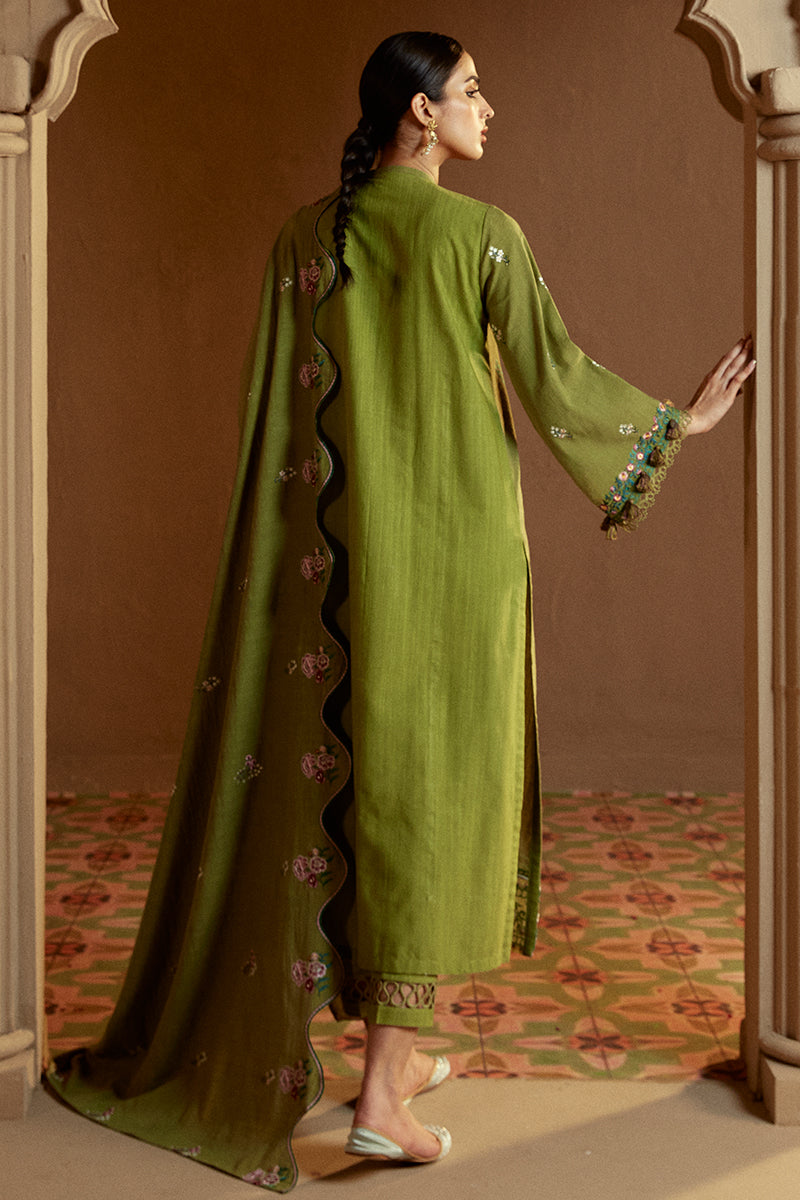 Green Oasis 3-Piece Khaddar Embroidered Suit Set - Elegant Pakistani Formal Wear for Weddings & Special Occasions