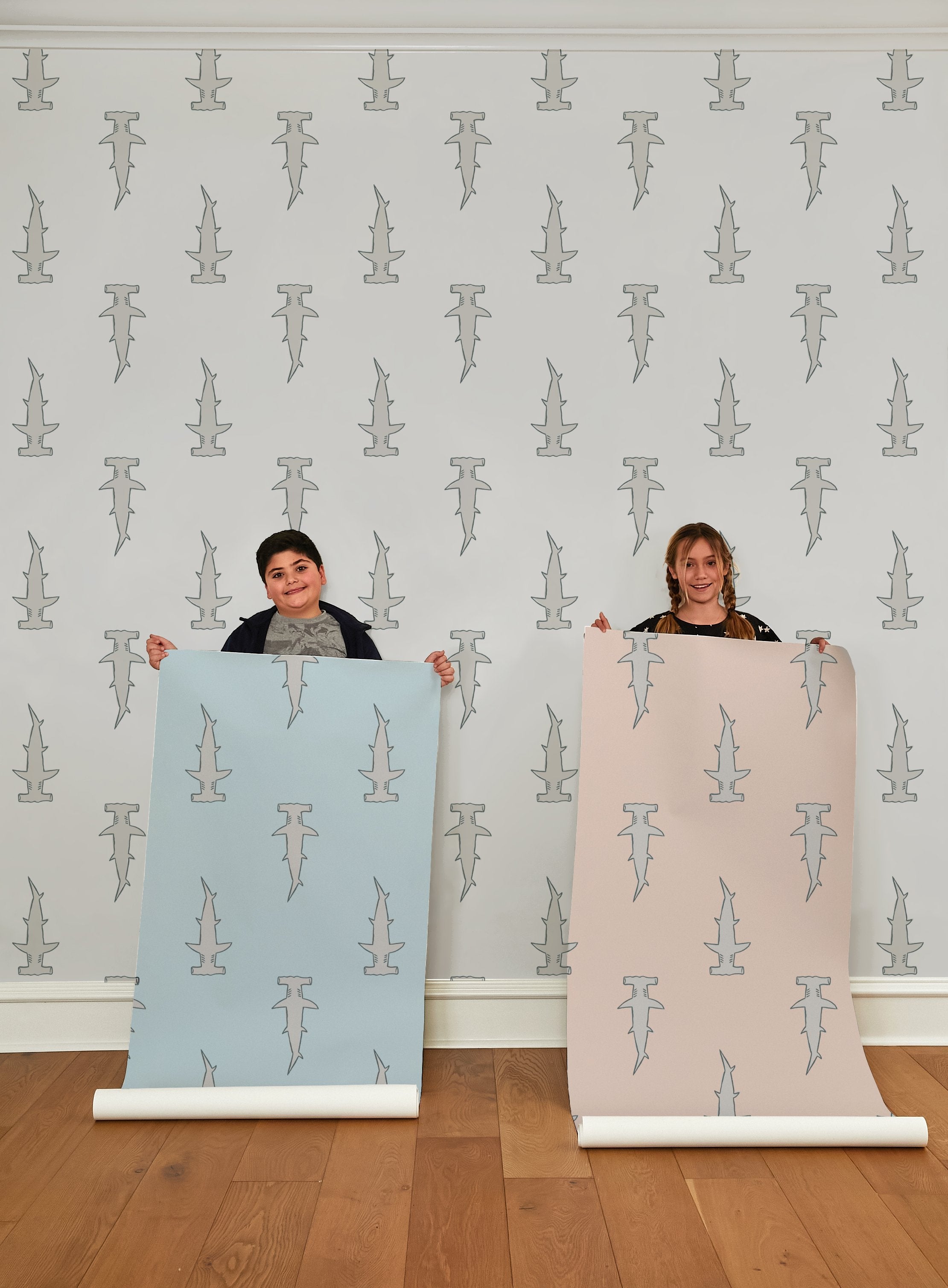 Hammerheads Wallpaper by Tea Collection - Pale Blue Shark Design for Kids Room & Nursery Decor