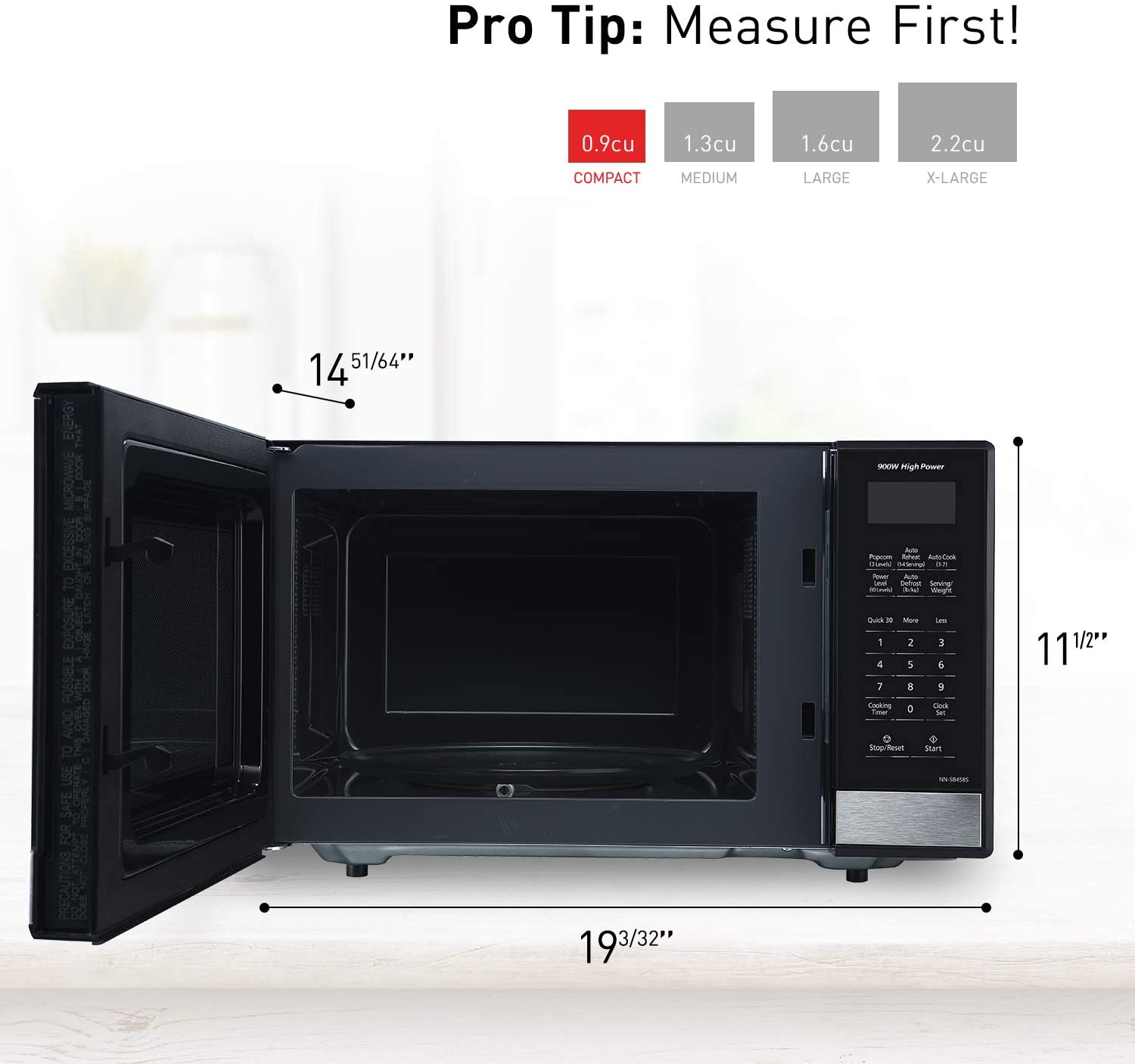Refurbished Panasonic NN-SG458S 0.9 Cu Ft Microwave Oven - Black & Stainless Steel - Home Essentials Warranty - Perfect for Small Kitchens, Dorms & Office Break Rooms