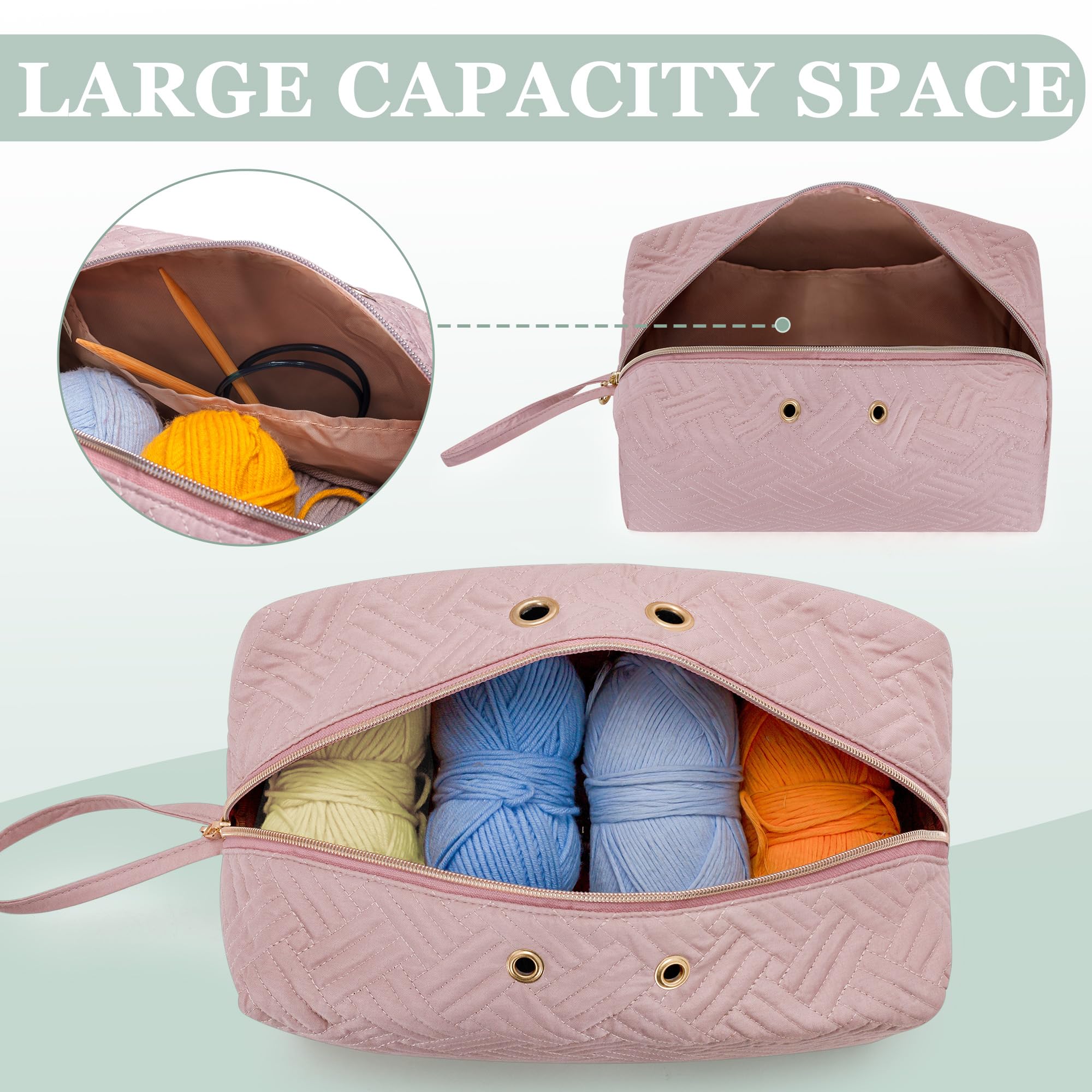 LUXJA Large Pink Yarn Storage Bag - Knitting Bag Organizer for Yarn Skeins, Crochet Hooks & 10-Inch Knitting Needles - Perfect for Crochet Projects, Knitting Supplies & Craft Storage at Home or Travel