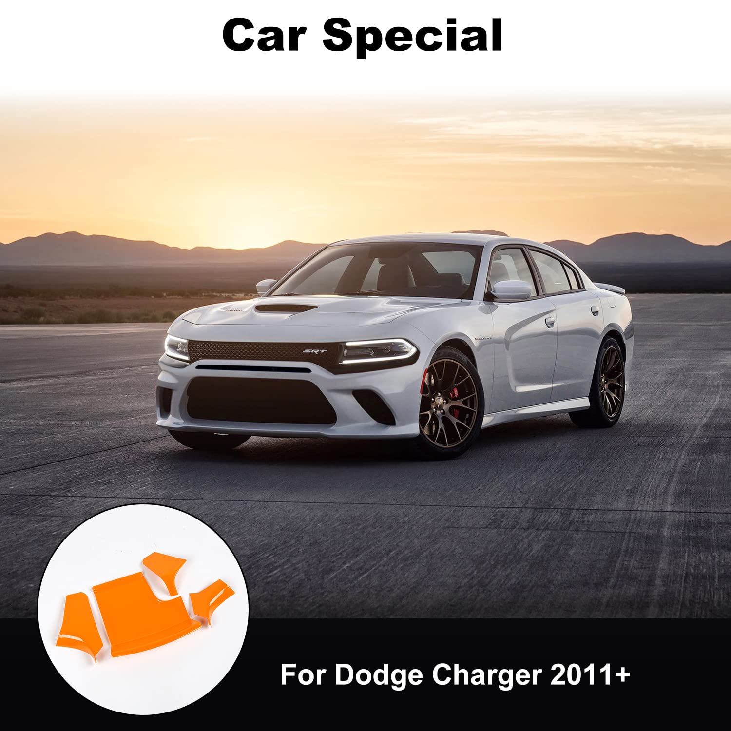 2011-2019 Dodge Charger Center Console Gear Shift Storage Trim Panel - ABS Orange 4pcs - Interior Car Accessories for Enhanced Storage & Style - Perfect for Road Trips & Daily Commutes