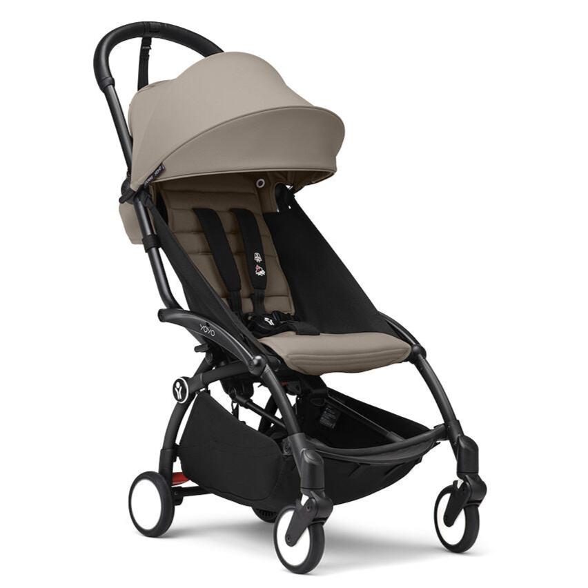 Stokke YOYO 3 Lightweight Baby Stroller for Ages 6+ Months - Black Frame & Taupe Fabric - Compact Foldable Travel Stroller for Airplanes, Shopping & City Walks
