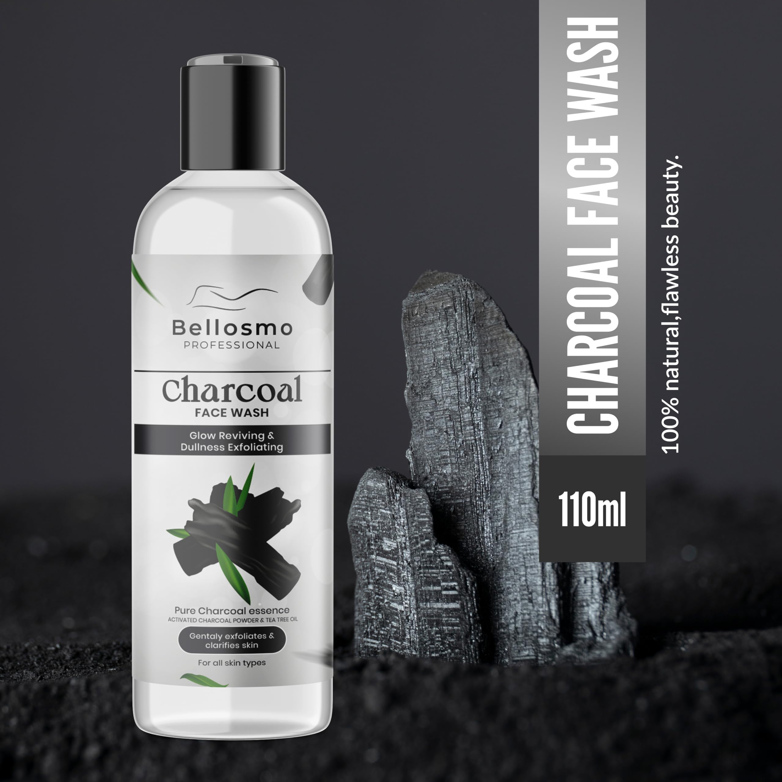 Bellosmo Professional Charcoal Face Wash for Deep Pore Cleaning - Acne & Pimple Treatment for Oily Skin | Detoxifying & Dirt-Removing Facial Cleanser | Perfect for Daily Skincare & Deep Cleansing Routine