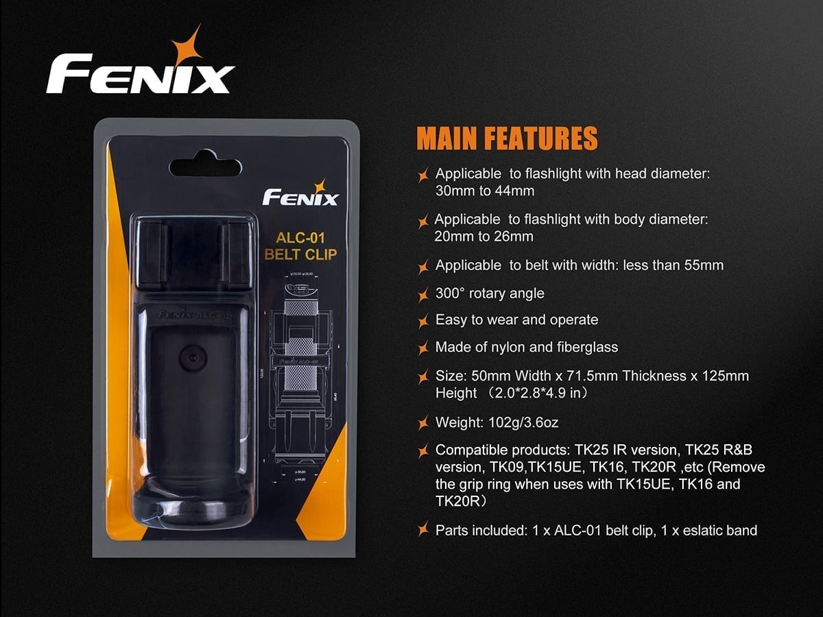 Fenix ALC 01 Quick Release Belt Clip - Secure & Convenient Tactical Gear Accessory for Flashlights, Tools & Everyday Carry (EDC) - Discontinued Model