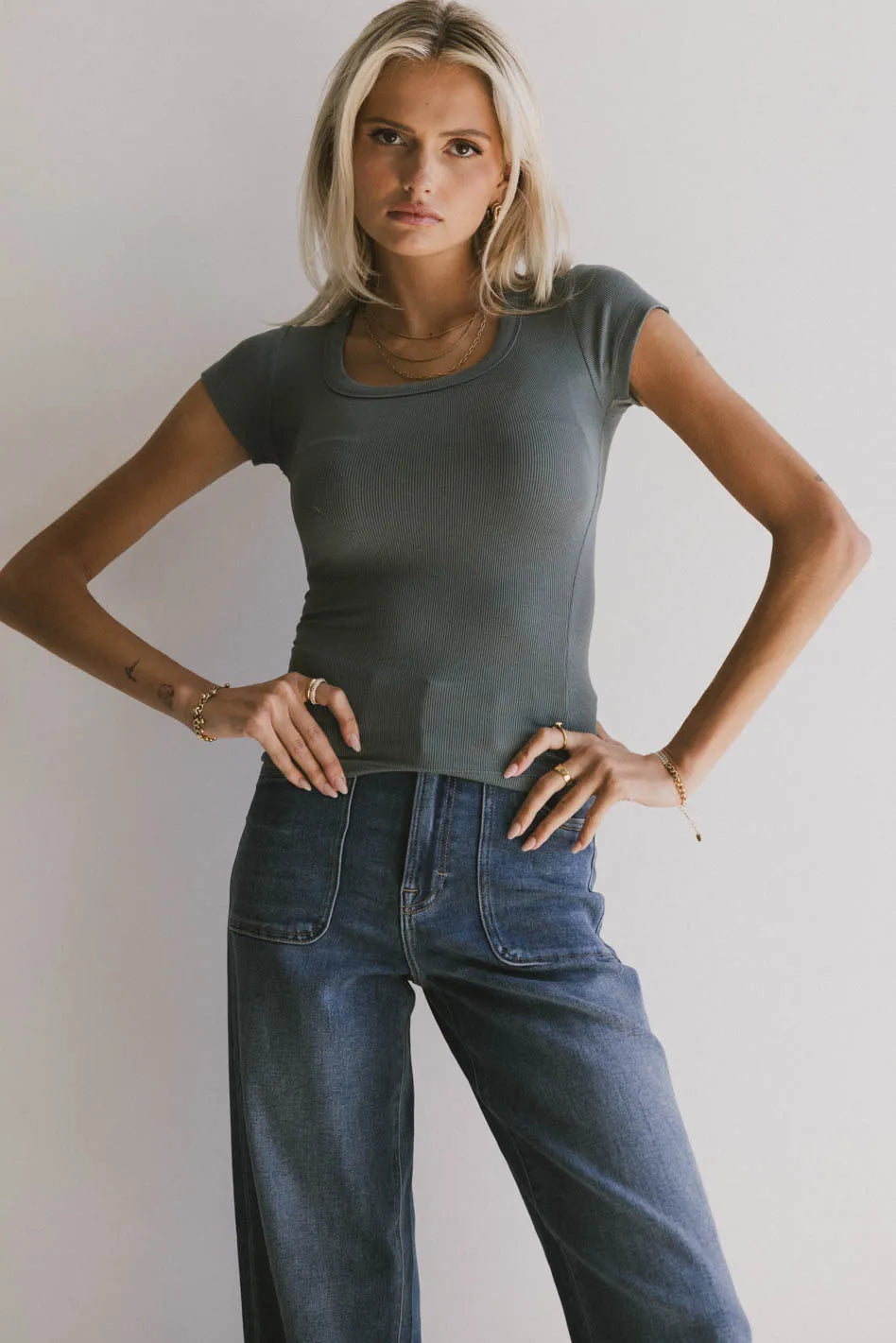 Freya Ribbed Teal Top for Women - Soft Stretch Casual Shirt, Perfect for Layering & Everyday Wear - FINAL SALE