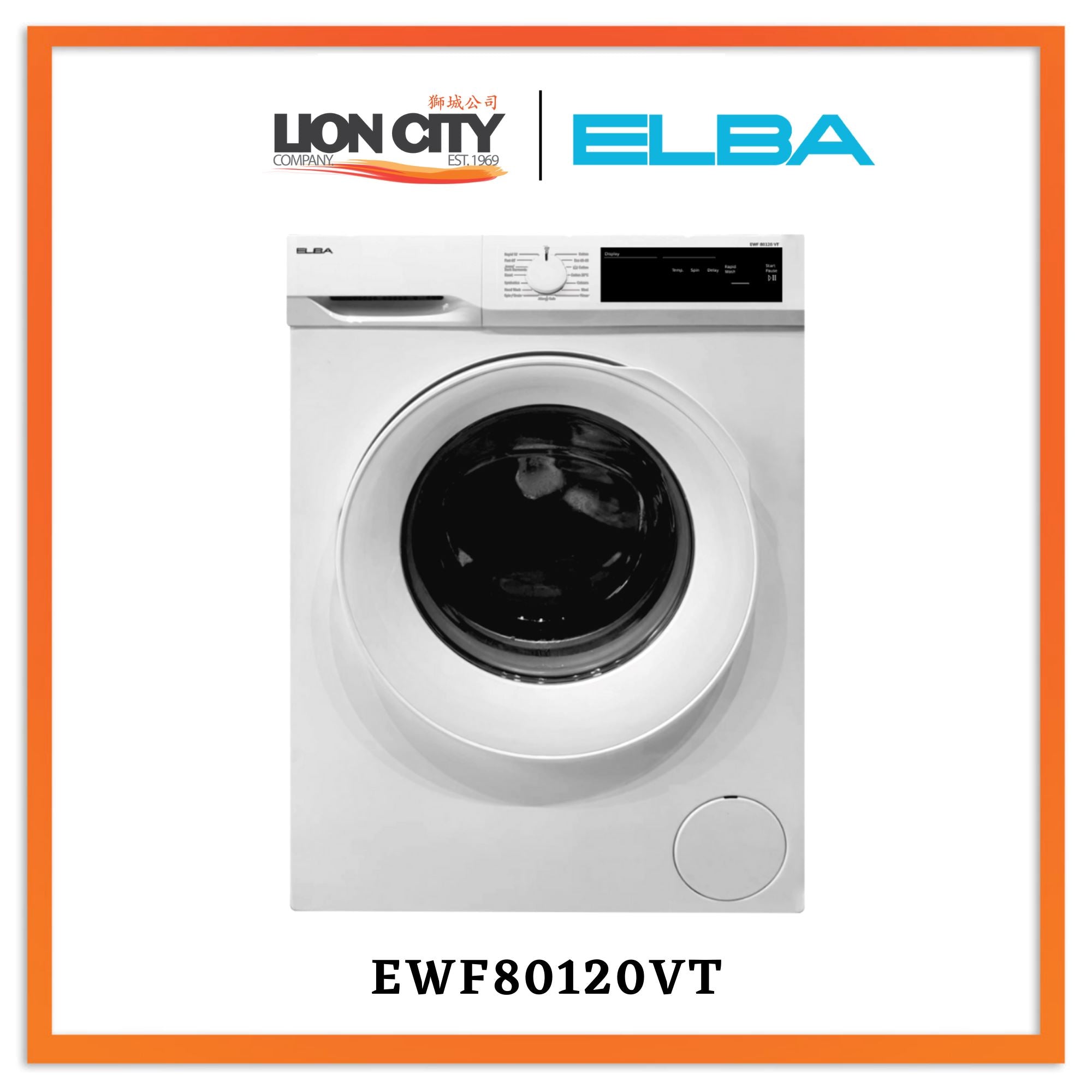 ELBA EWF 80120 VT 8KG Front Load Washing Machine - Energy Efficient, Quiet Operation for Apartments & Small Homes