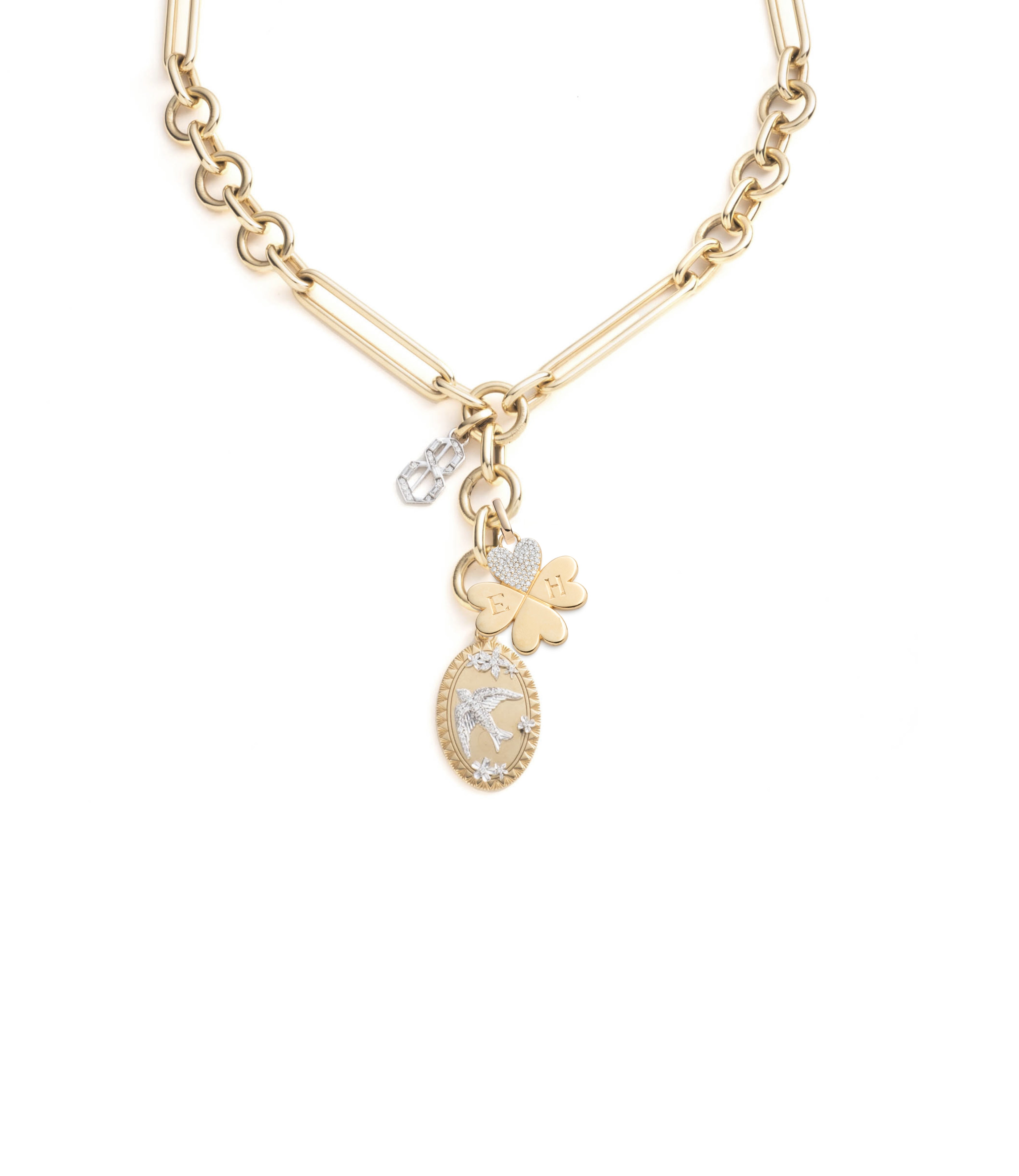 Personalized Oversized Mixed Clip Story - Gold Plated with Diamonds | Custom Initials & Numbers Jewelry for Women | Perfect for Birthdays, Anniversaries & Special Occasions