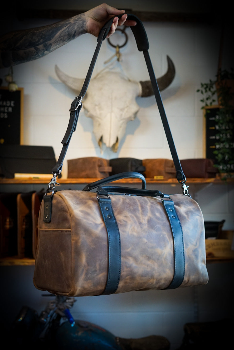 Premium Overnight Duffle Bag - Tobacco Brown with Flat Black Accents - Travel, Gym & Weekend Getaway Essential