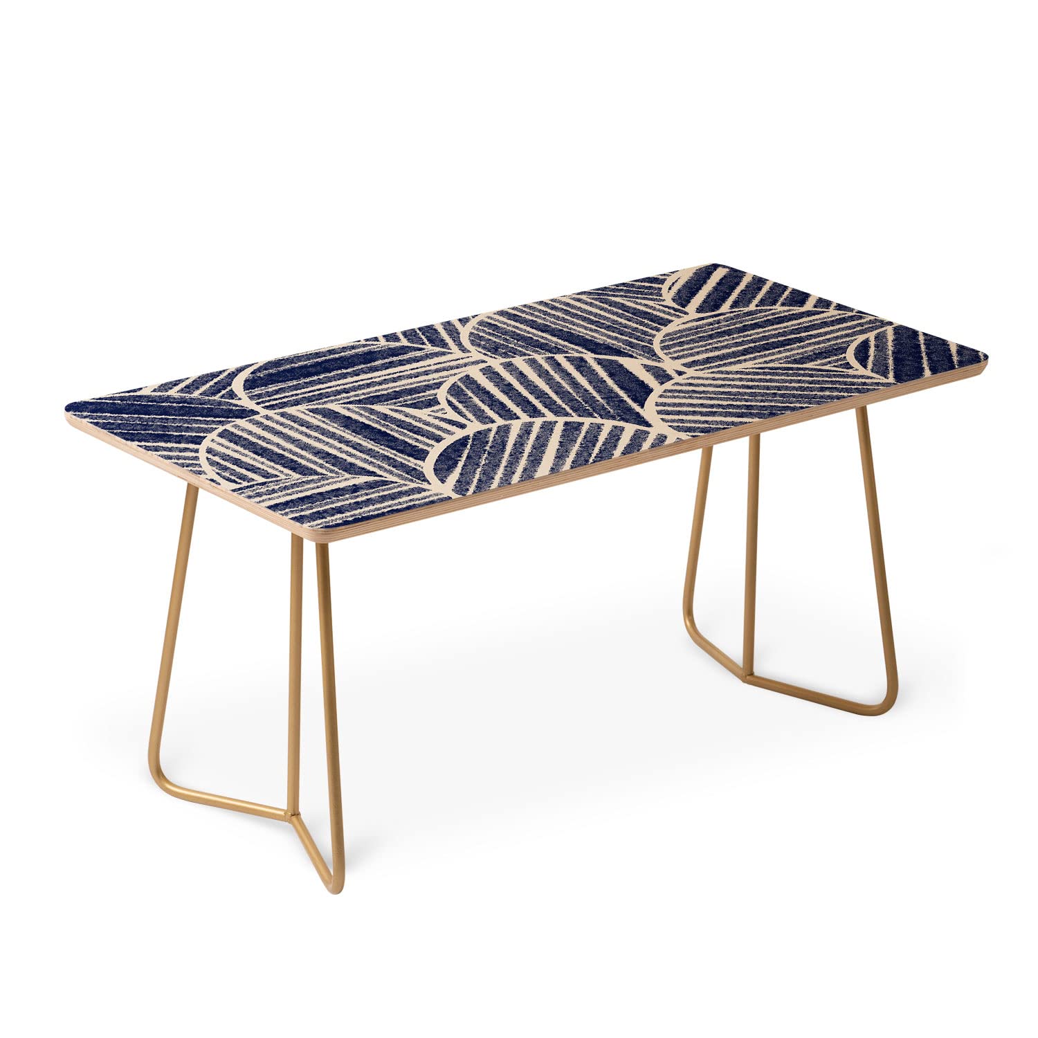 Deny Designs 2021 Navy Blue Striped Coffee Table - 38 x 19 Inches with Gold Accents by Alisa Galitsyna | Perfect for Living Room, Office or Lounge Area Decor