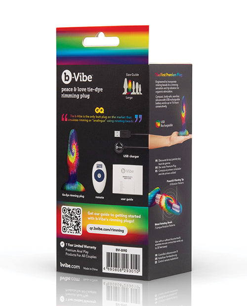 B Vibe Peace & Love Tie Dye Rimming Plug Special Edition - Anal Training Toy for Couples & Solo Play - Perfect for Sensual Exploration & Enhanced Pleasure
