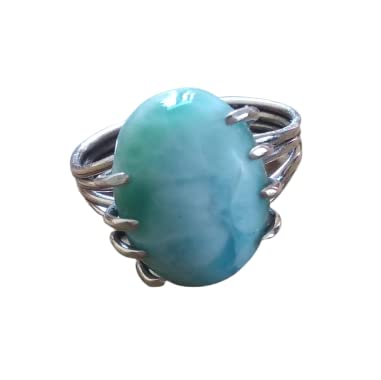 Handmade Sterling Silver Larimar Ring – Natural Blue Larimar Stone Jewelry for Women, Boho Healing Crystal Ring, Dominican Gemstone Bridal Ring | Perfect for Spiritual Healing, Meditation, Wedding & Boho Fashion