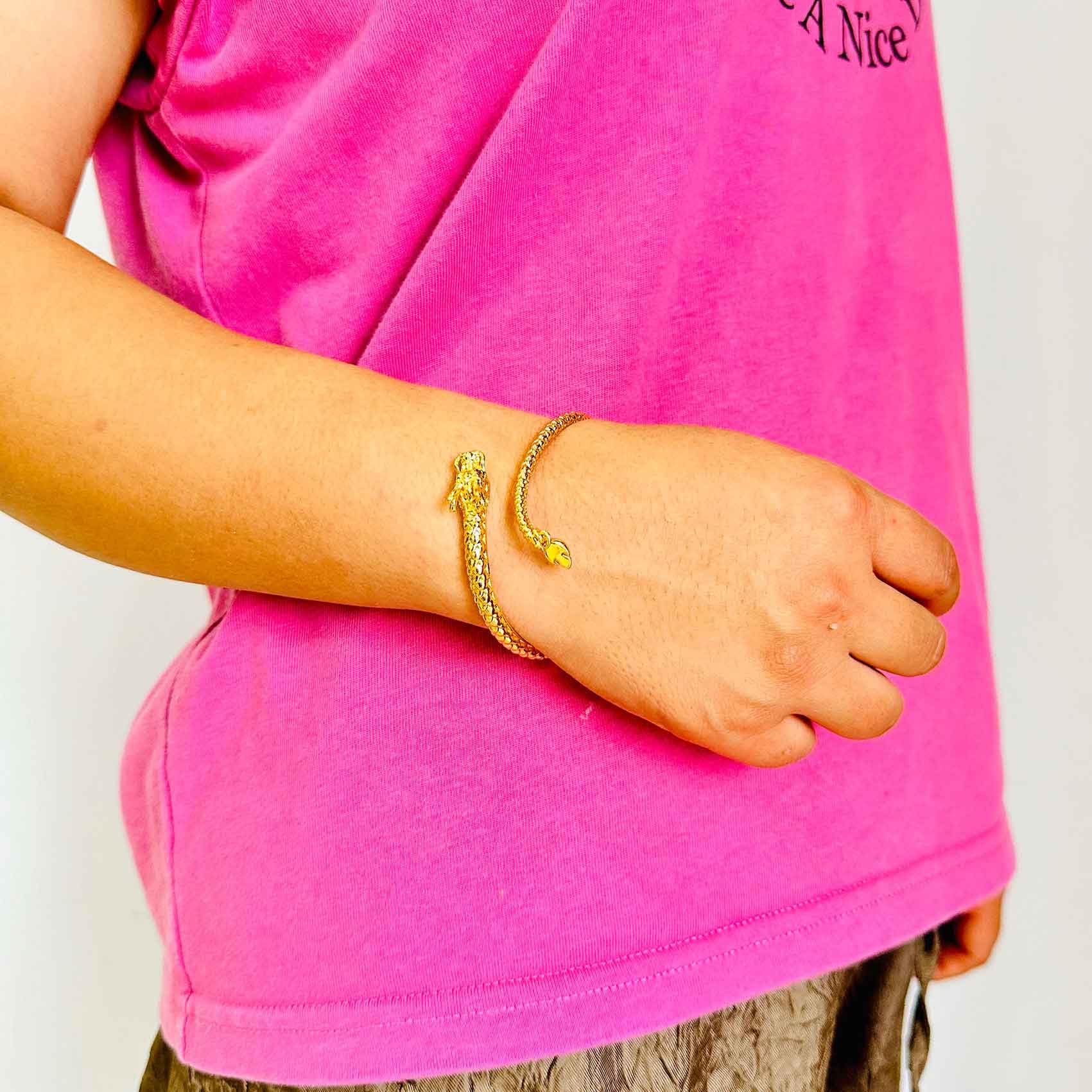 18K Gold Plated Dragon Arm Cuff Bracelet for Women - Elegant Open Bangle for Parties, Weddings & Special Occasions