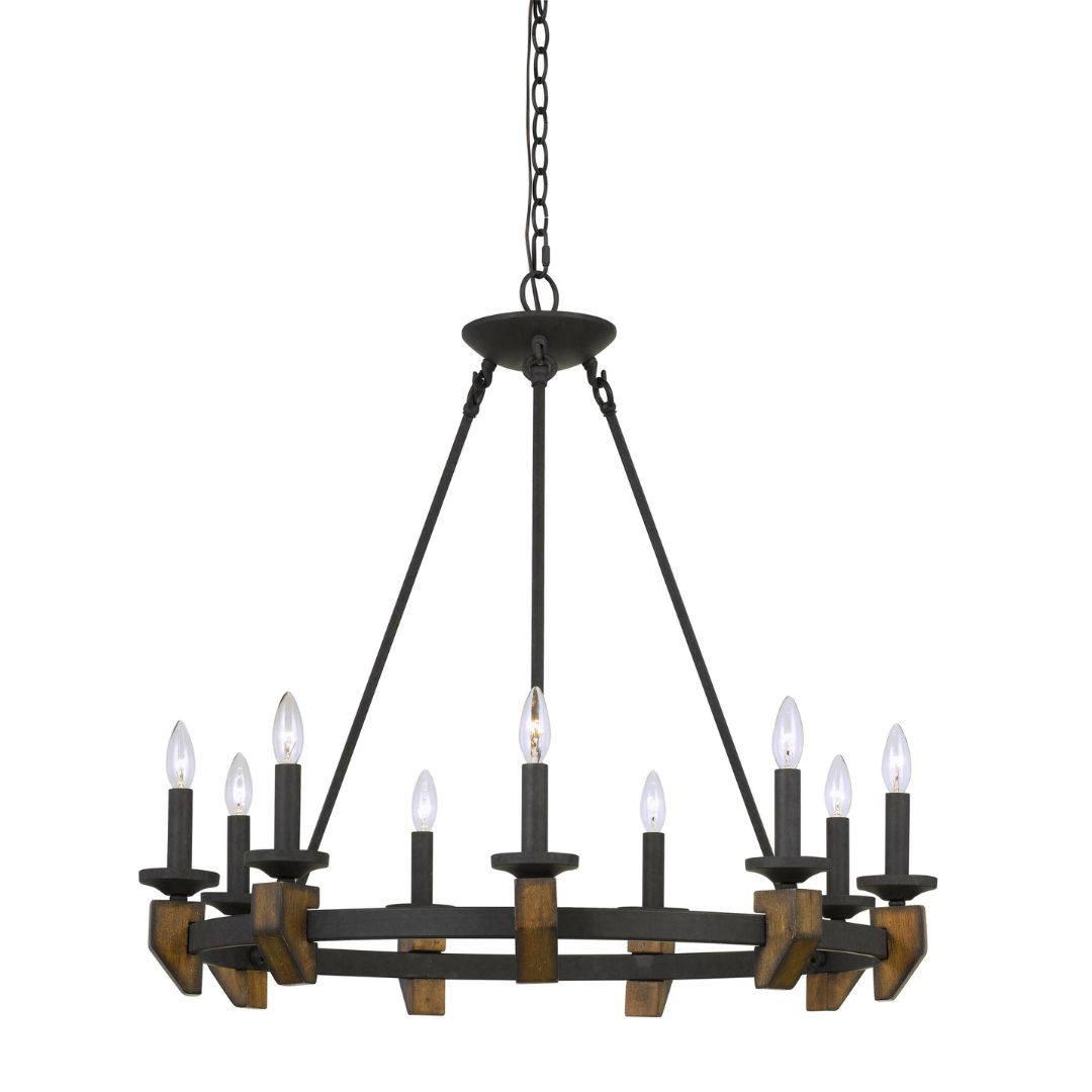 Cal Lighting 60W X 12 Cruz Metal and Wood Chandelier - Modern Farmhouse Ceiling Light Fixture for Dining Room, Living Room, Bedroom & Kitchen Decor