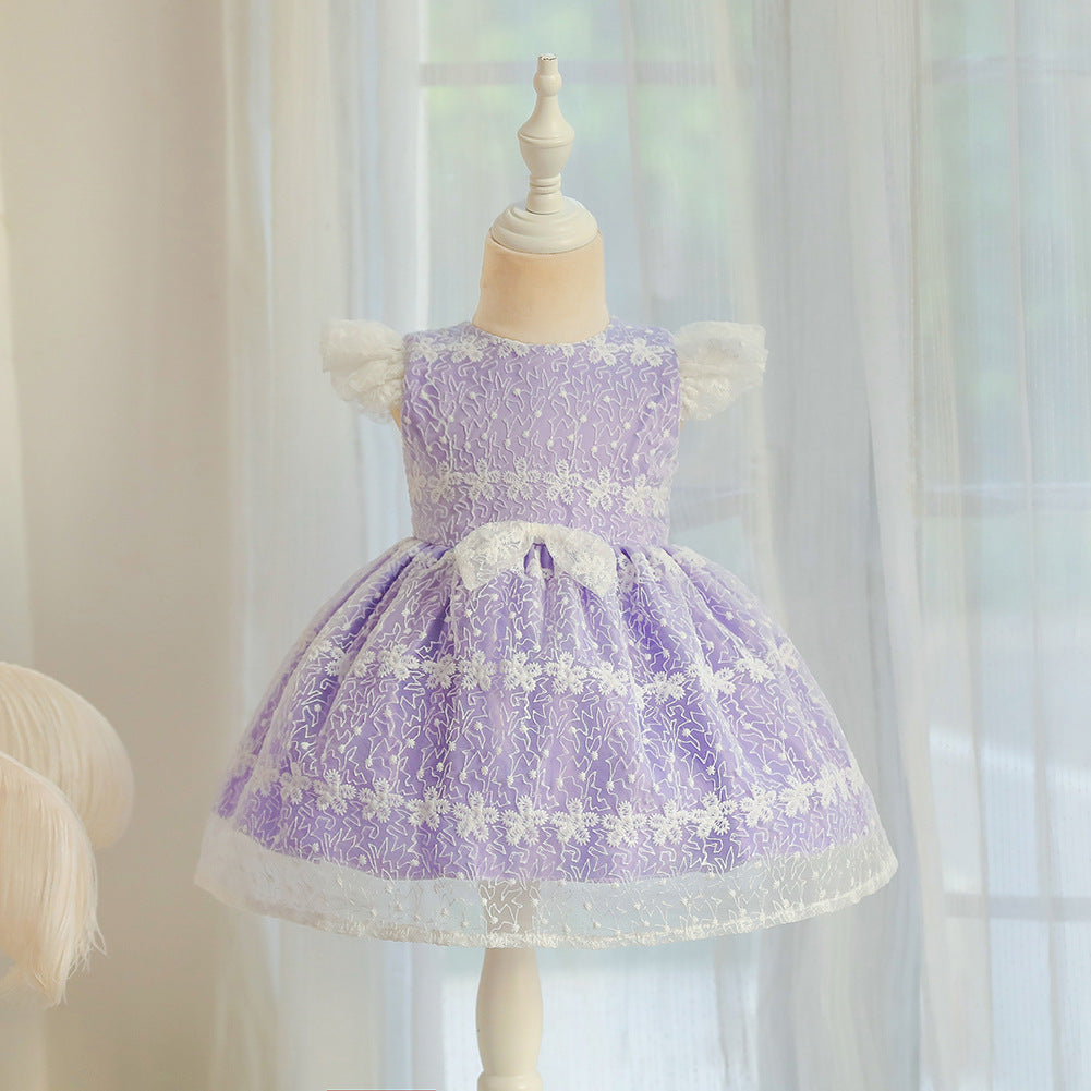 Princess Tea Length Lace Flower Girl Dress with Cap Sleeves - Perfect for Weddings, Birthday Parties & Special Occasions