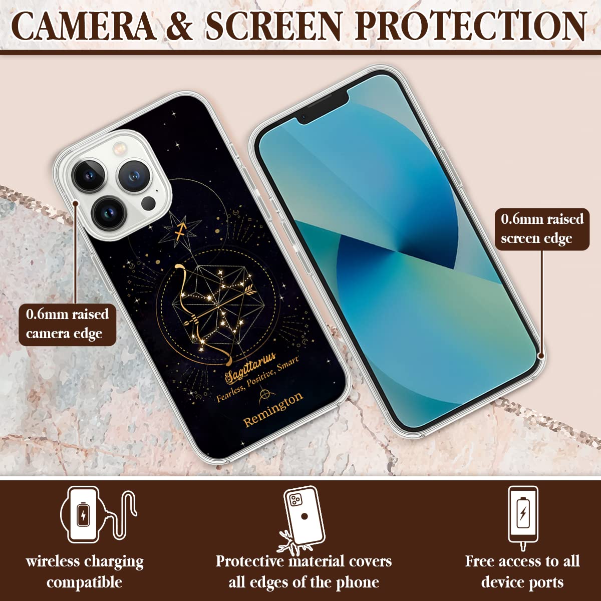 Custom Zodiac Sagittarius Astrology Horoscope Phone Case for iPhone 16/15/14/13/12/11/XR/X/XS/8/7 Plus/Mini/Pro Max - Personalized Star Sign Birthday Gift for Travelers & Adventurers