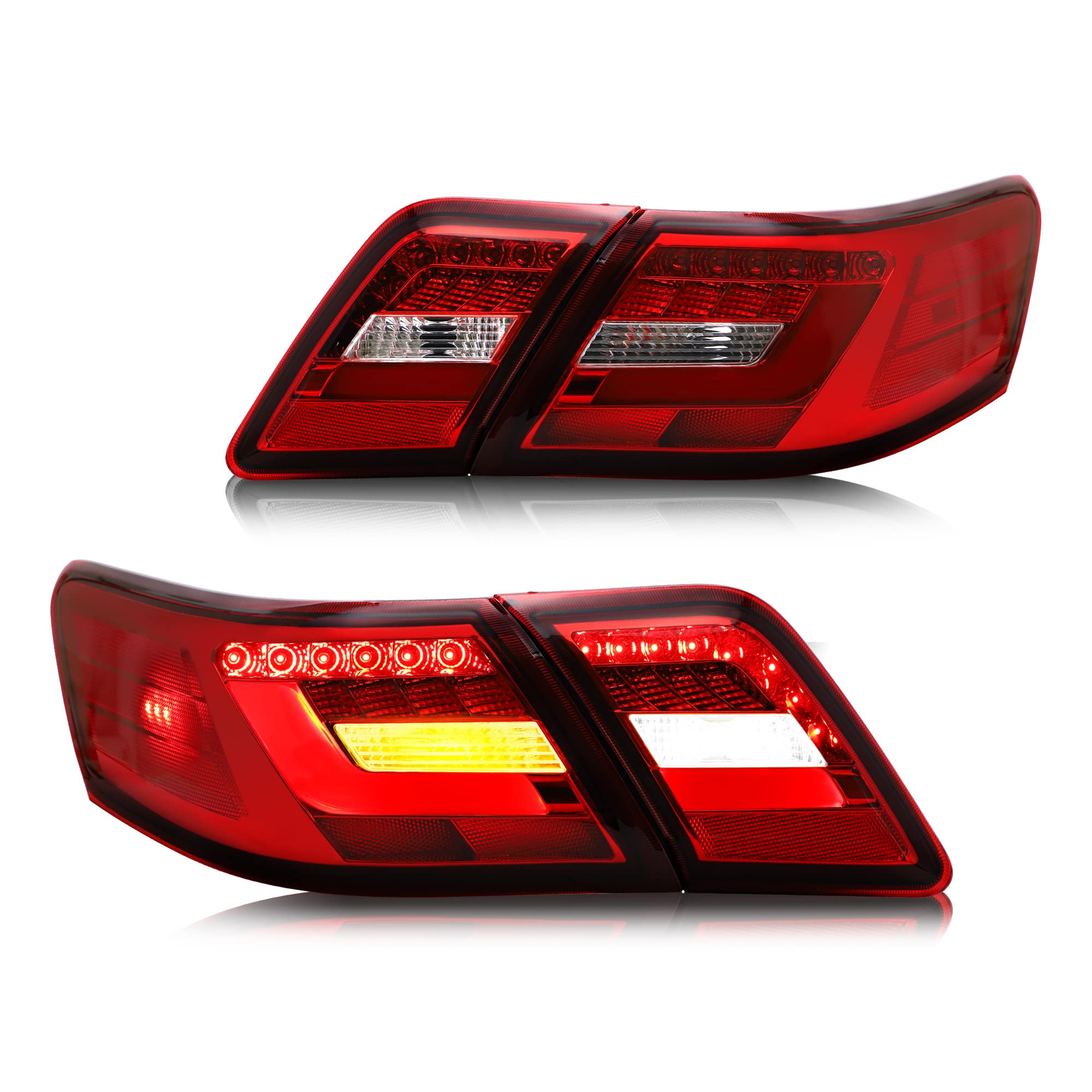 VLAND LED Tail Lights - Red Clear Lens for 2007-2011 Toyota Camry (Driver & Passenger Side) | High-Performance Brake Lights with Lumileds Technology | Perfect for Night Driving & Car Customization