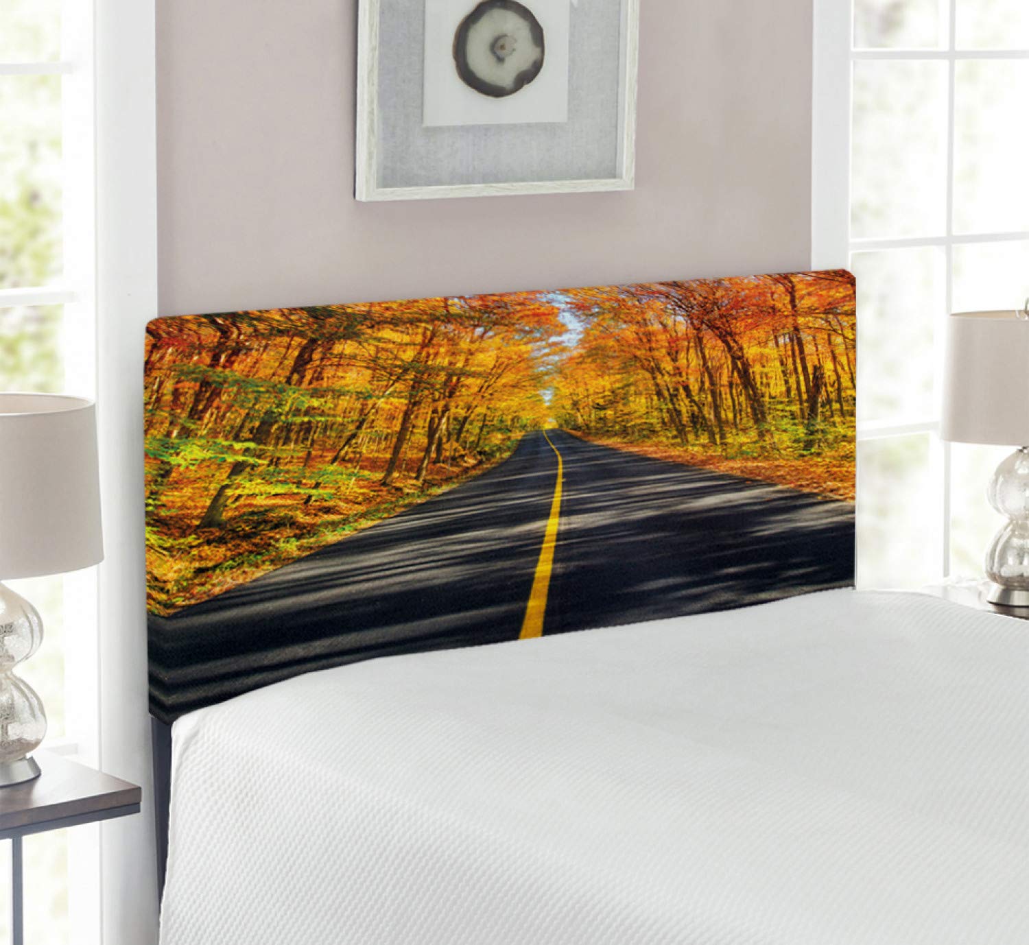 Ambesonne Fall Headboard - Upholstered Decorative Metal Bed Headboard with Memory Foam, Twin Size, Multicolor Countryside Landscape Design | Perfect for Bedroom Decor, Guest Rooms & Cozy Farmhouse Style Homes