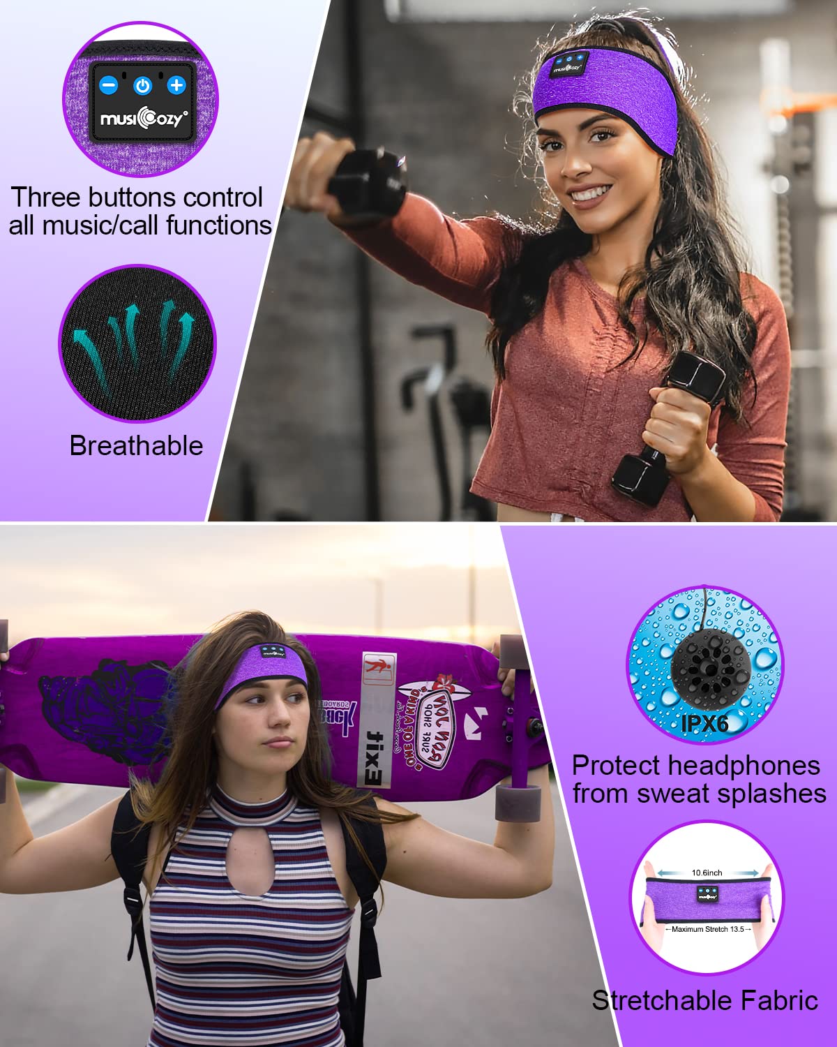 Musicozy Bluetooth Sleep Headphones & Eye Mask - Wireless 5.4 Headband with Adjustable Comfort for Sleeping, Meditation & Travel | Soft Sleeping Headphones for Side Sleepers & Airplane Use